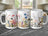 Three white mugs adorned with watercolor floral designs.