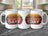 Three mugs with "Happy Father's Day" text over palm trees and sunset graphic.
