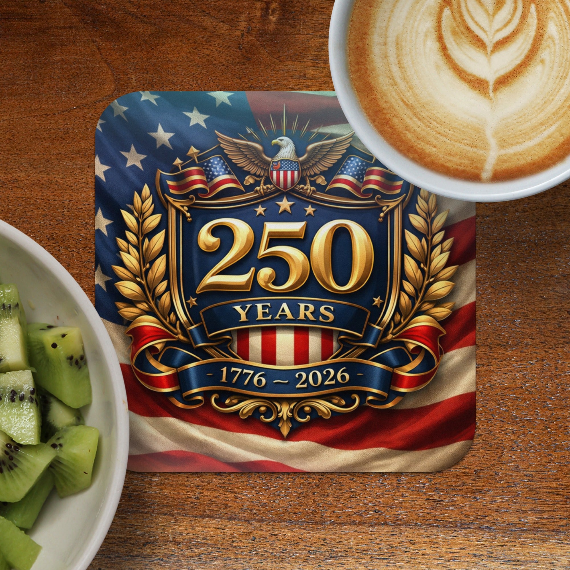 Coaster with American flag, eagle, and "250 Years 1776-2026".