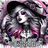 Witch with pink and purple hair, wearing a hat and jewelry, with text.