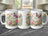 Three white mugs with "Happy Birthday" and floral butterfly designs.
