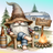 Gnome in a rocking chair by campfire with beer, wooden barrel, and camper.