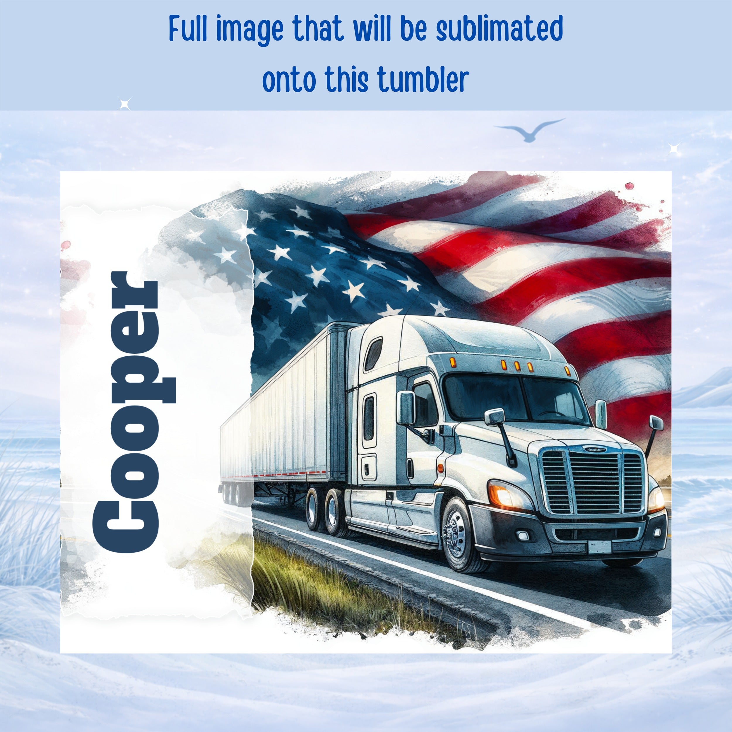 White semi-truck with American flag and "Cooper" text.