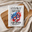 Waffle weave towel with American flag flip-flops and "Let the summer fun begin" text.