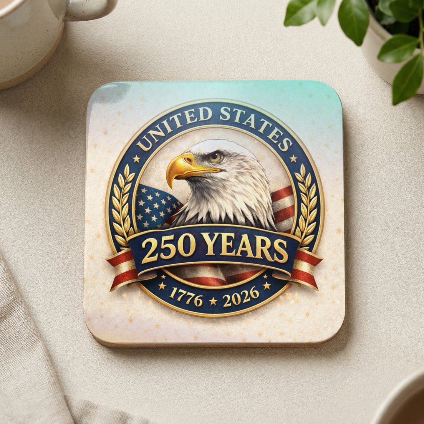 United States 250 Years 1776-2026 eagle emblem coaster.