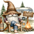 Gnome in camping chair with beer by campfire and "Happy Campers" sign.