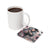 Mug and coaster with tattooed woman and sunflowers, reading "Never let Anyone".