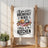 Towel with "If you want breakfast in bed, sleep in the kitchen" text and illustration.