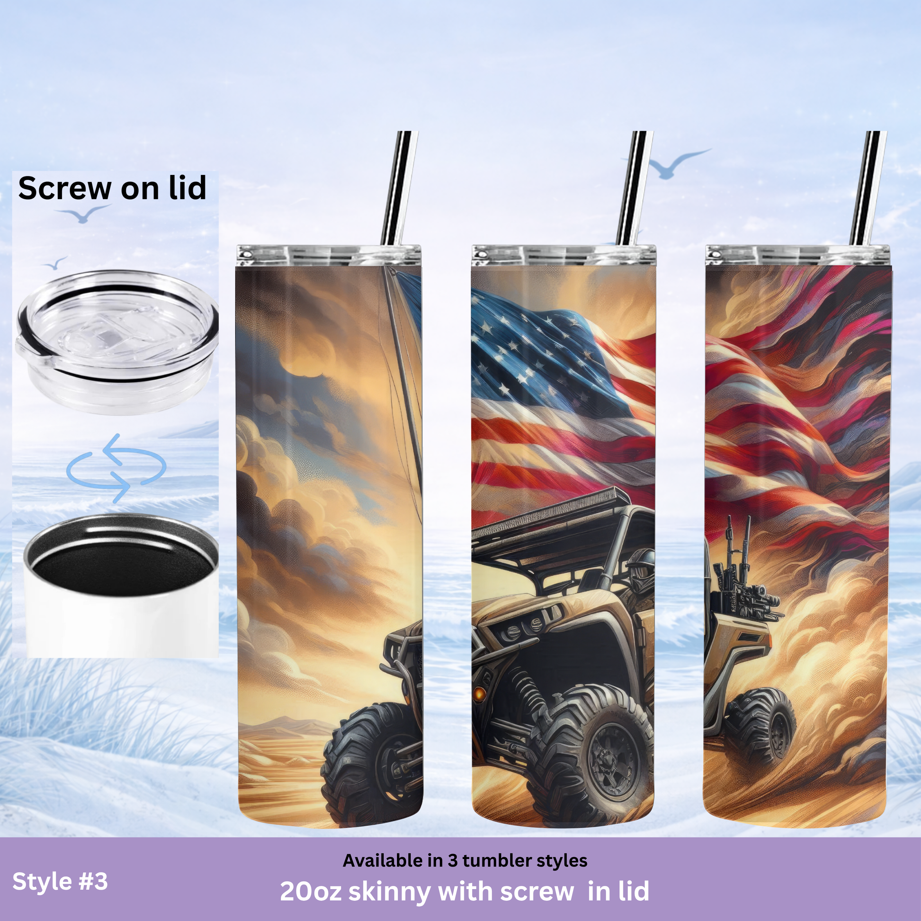 ATV UTV stainless steel tumbler patriotic adventure cup