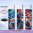 Tumbler with American flag and ATV design, featuring screw-on lid and straws.