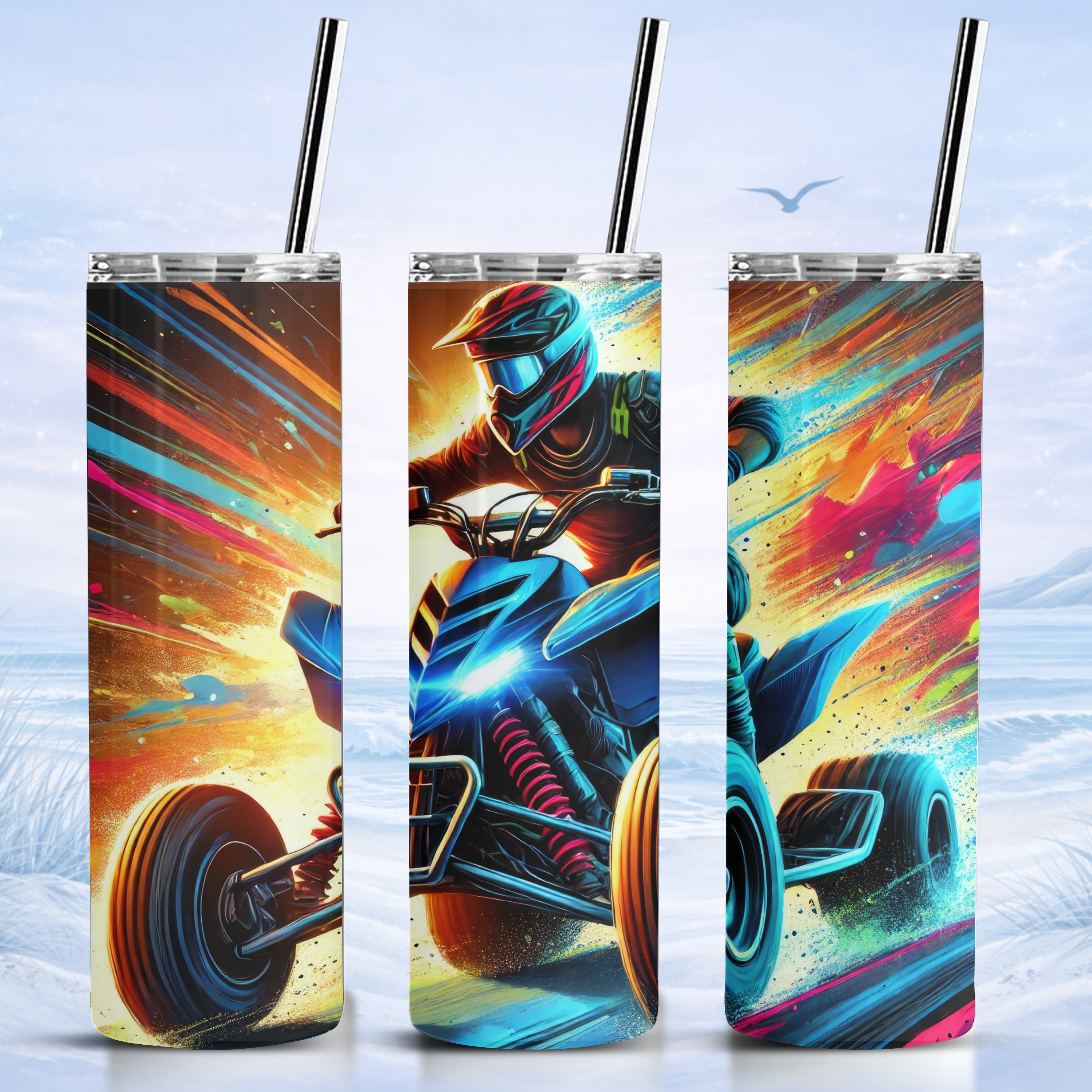 ATV dune rider tumbler neon off road adventure design