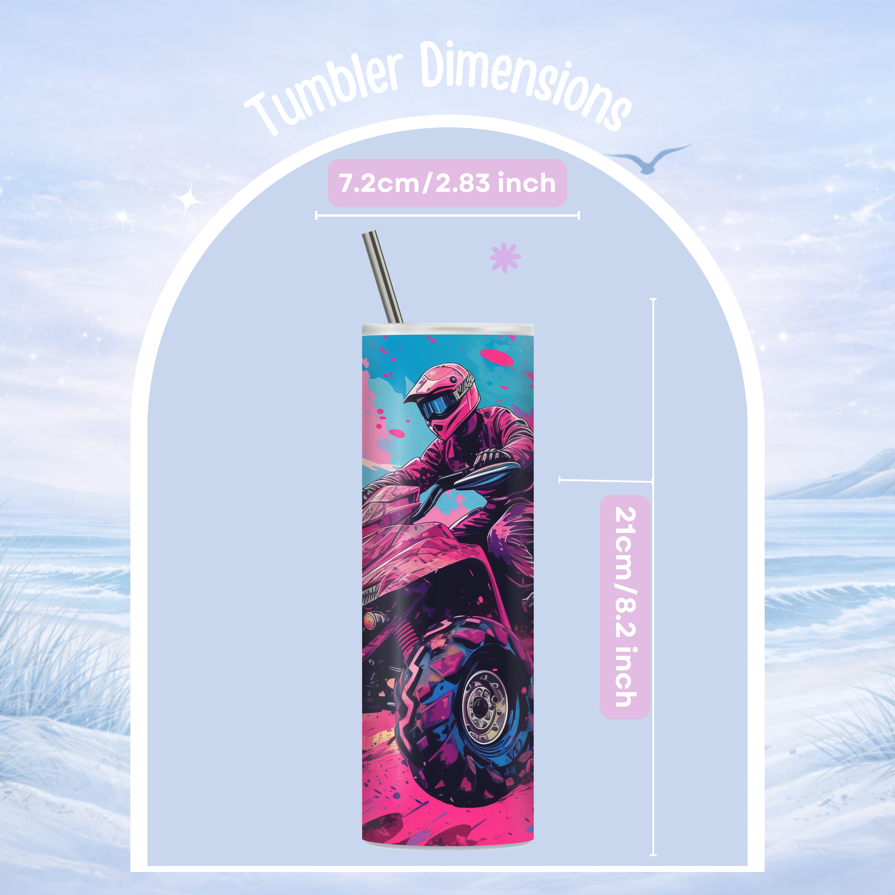 ATV rider mud splatter tumbler rugged off road design