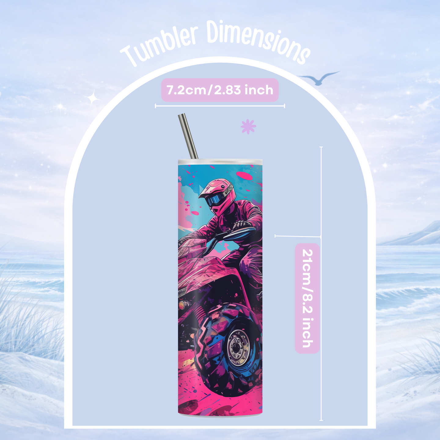 ATV rider mud splatter tumbler rugged off road design