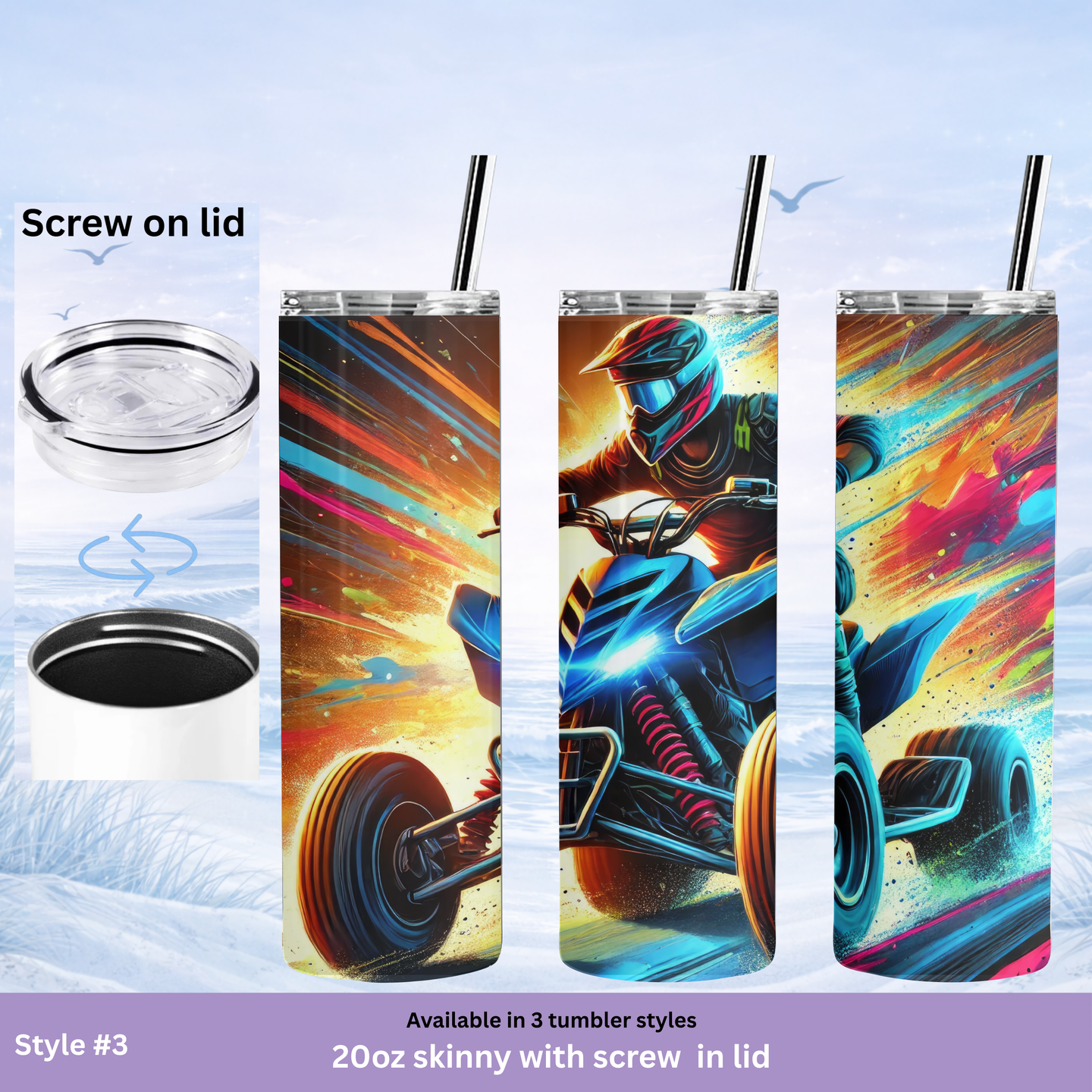 ATV rider stainless steel tumbler extreme sports design