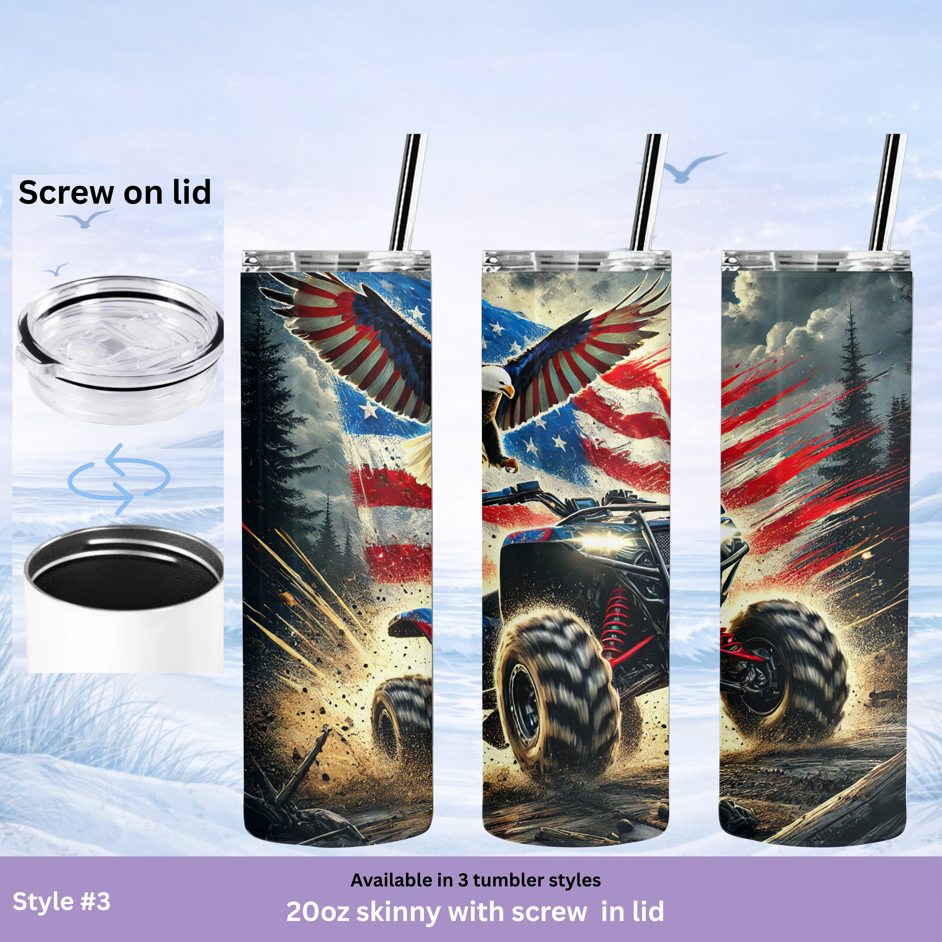ATV rider stainless steel tumbler American eagle design