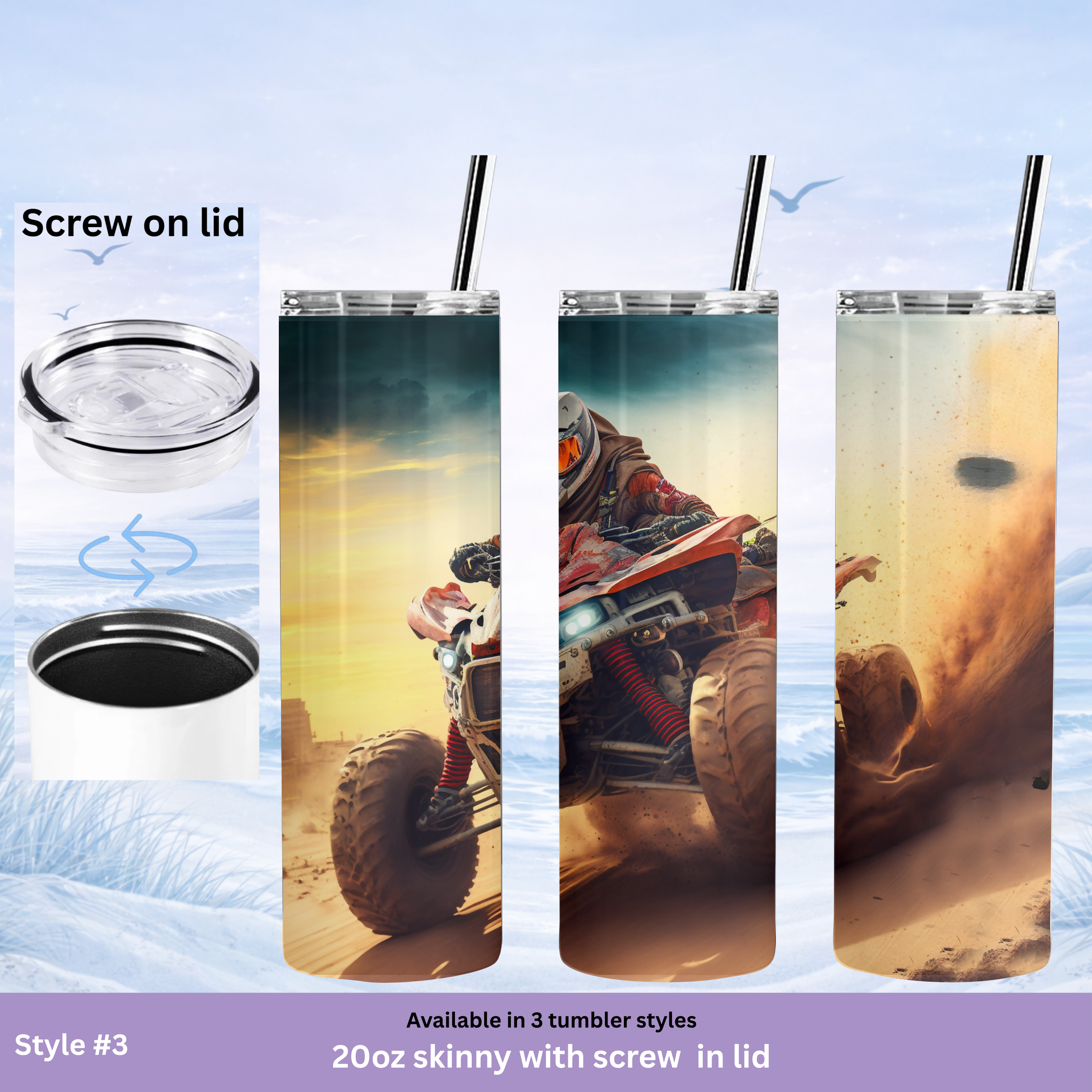 ATV rider stainless steel tumbler desert adventure cup