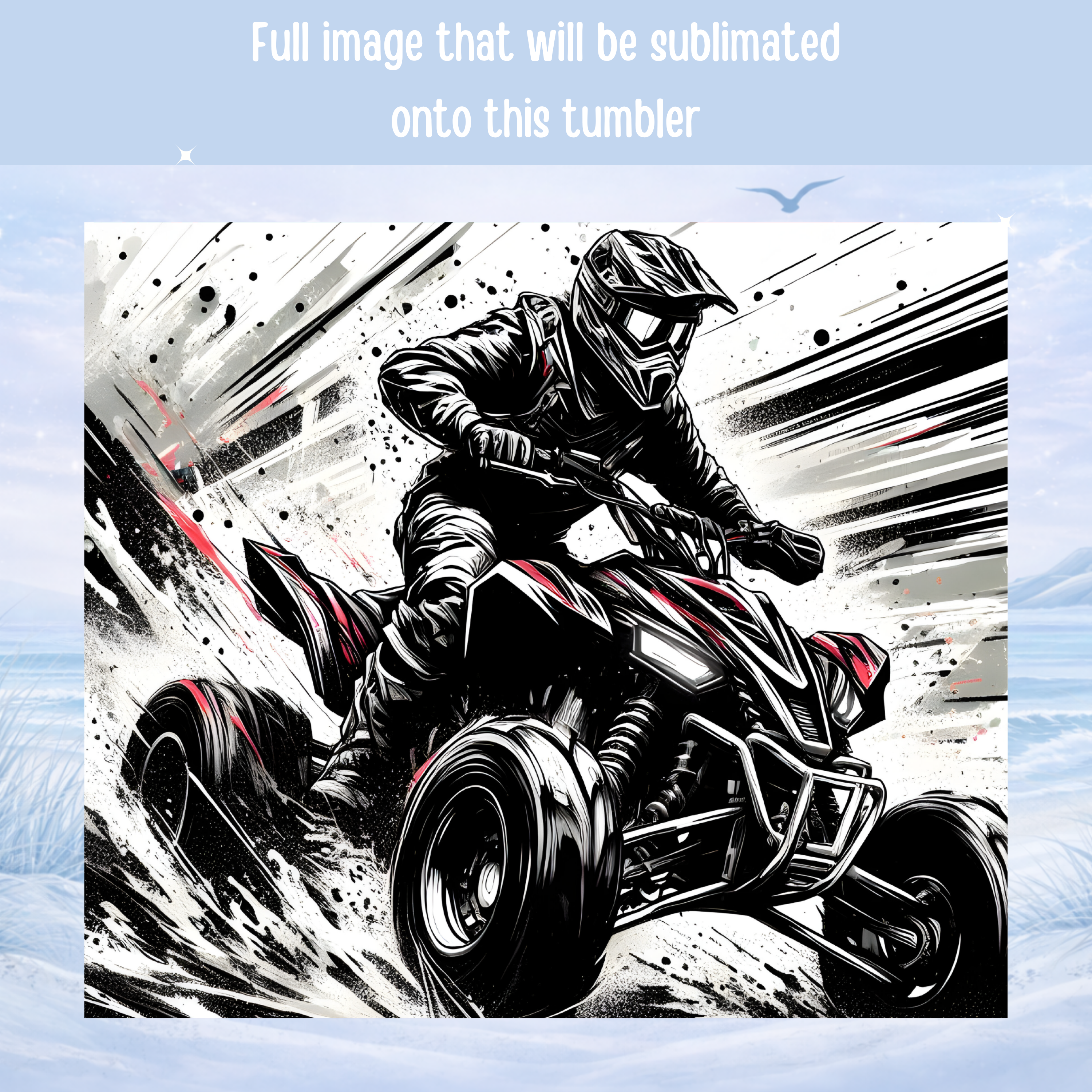 ATV rider tumbler black white off road insulated cup