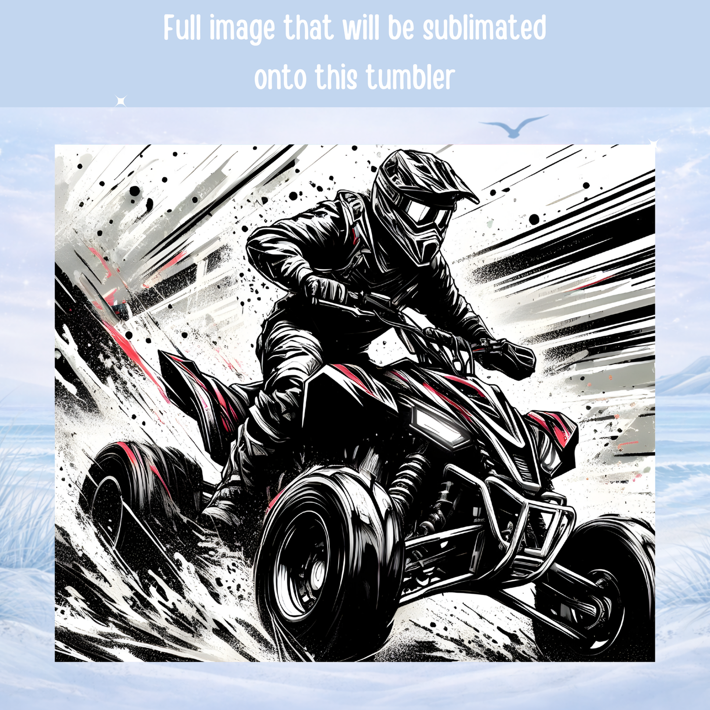 ATV rider tumbler black white off road insulated cup