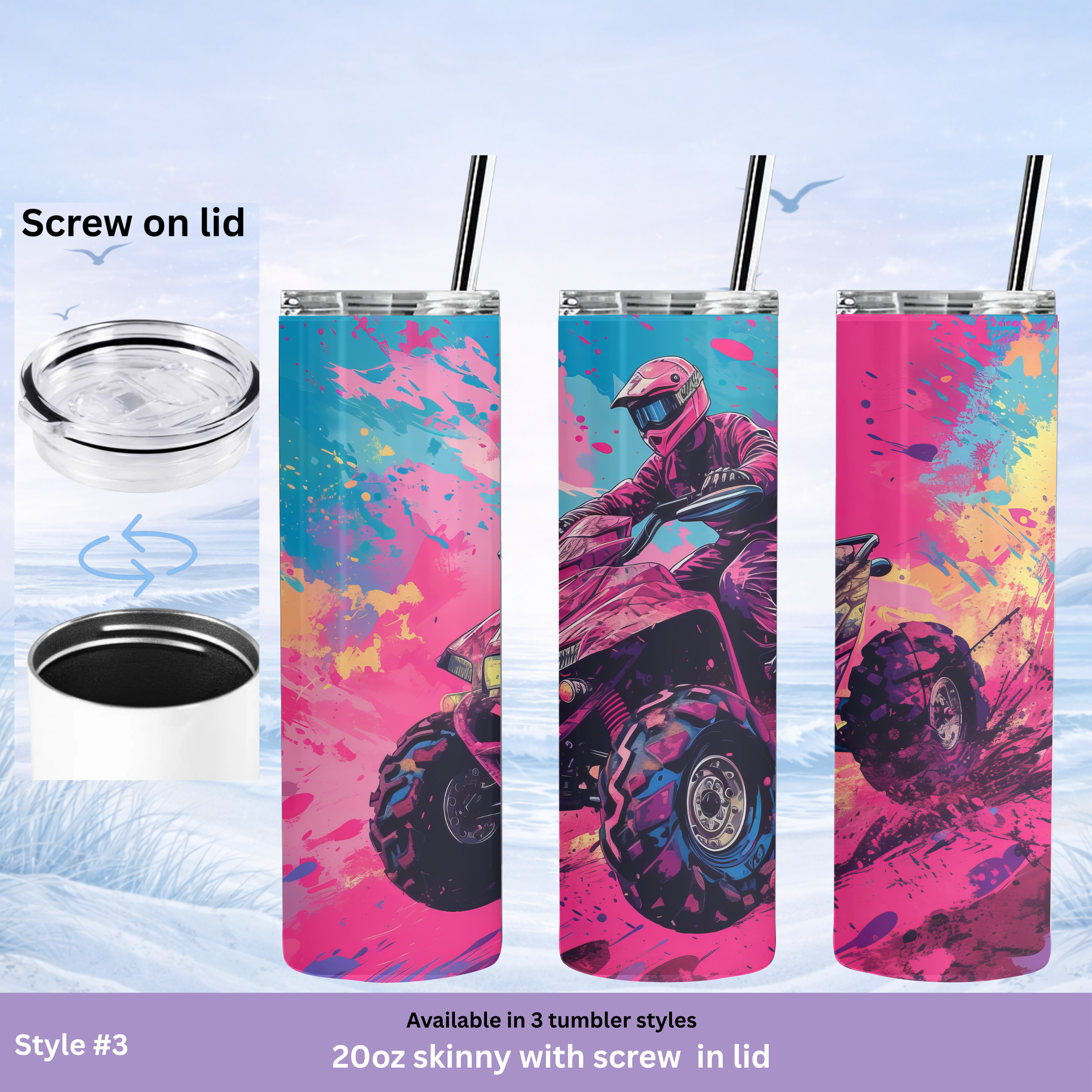 ATV stainless steel tumbler mud riding adventure design