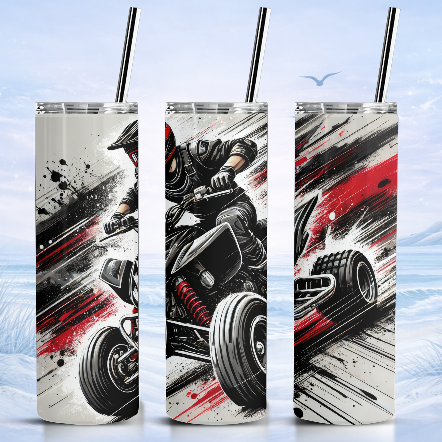 ATV tumbler black red white off road quad design