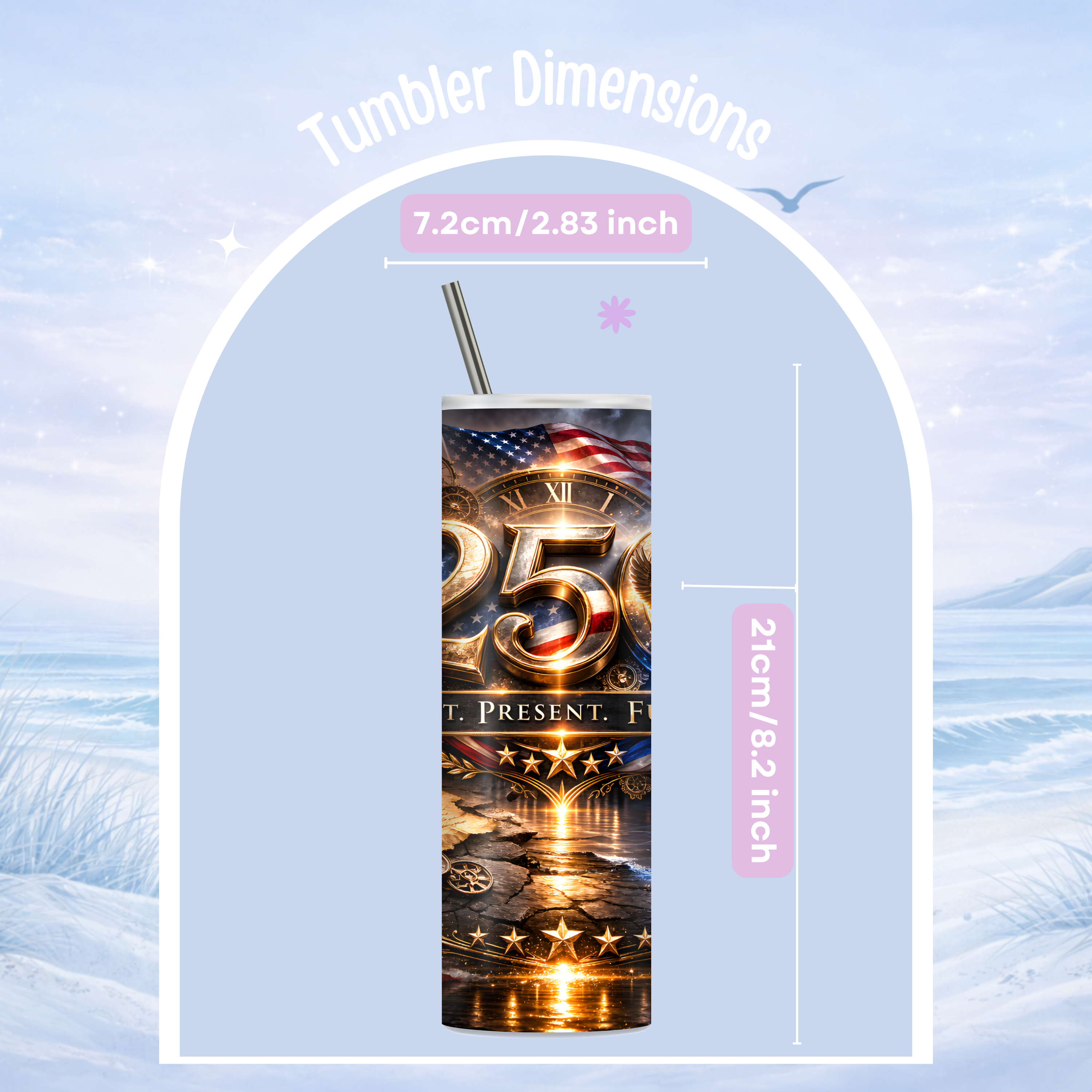 American flag timeline tumbler past present future design