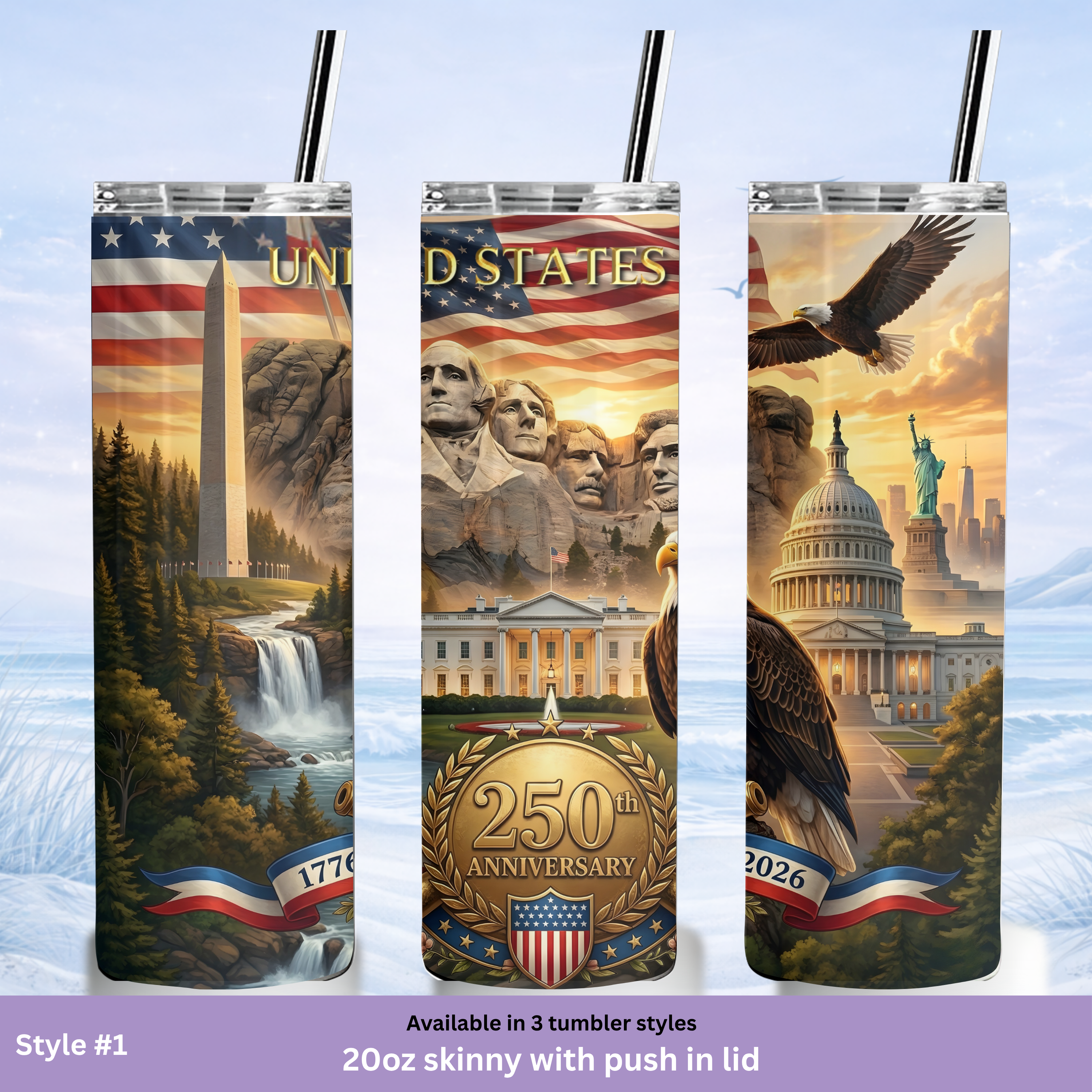 American history tumbler 250 anniversary USA landmarks cup