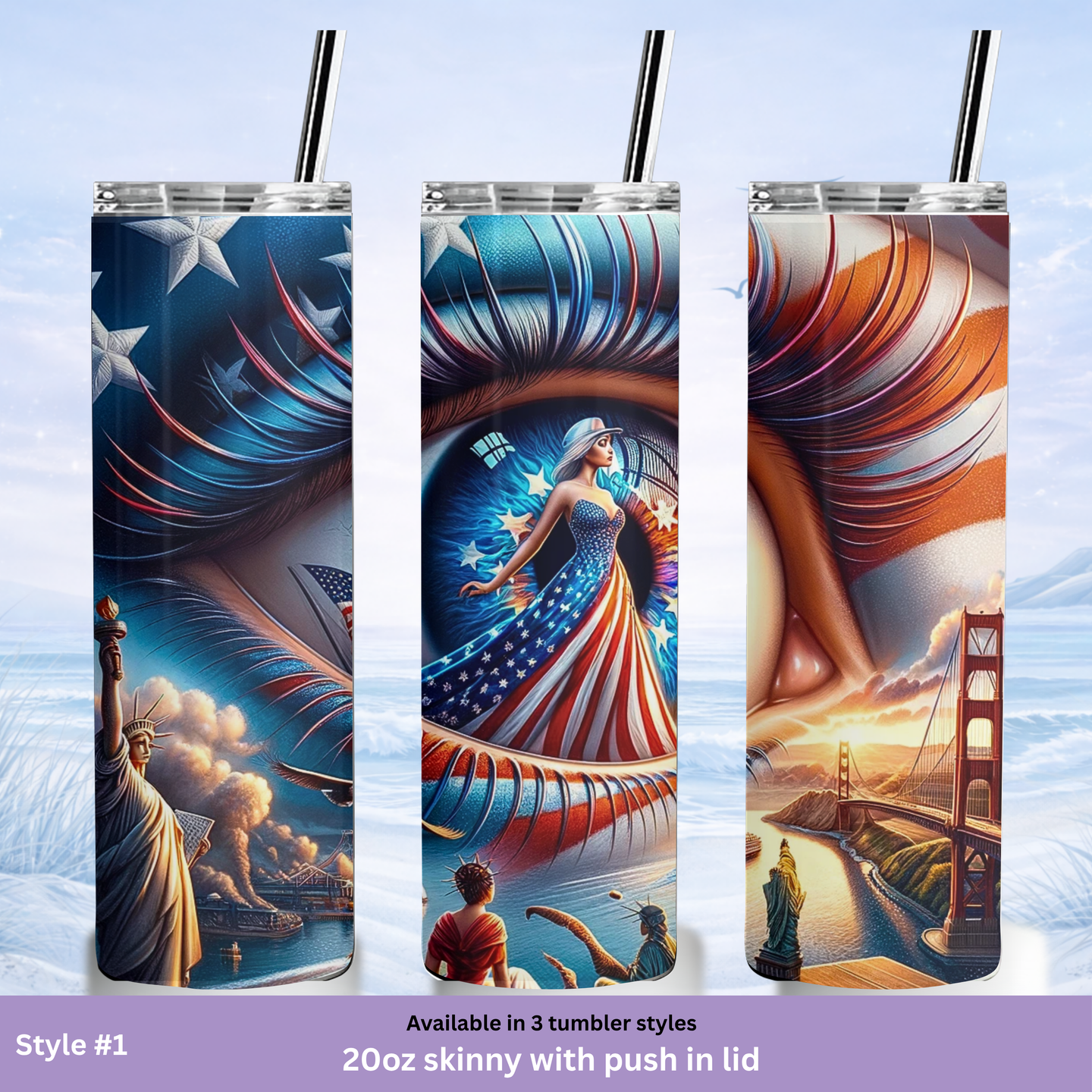 American pride tumbler liberty statue and flag design