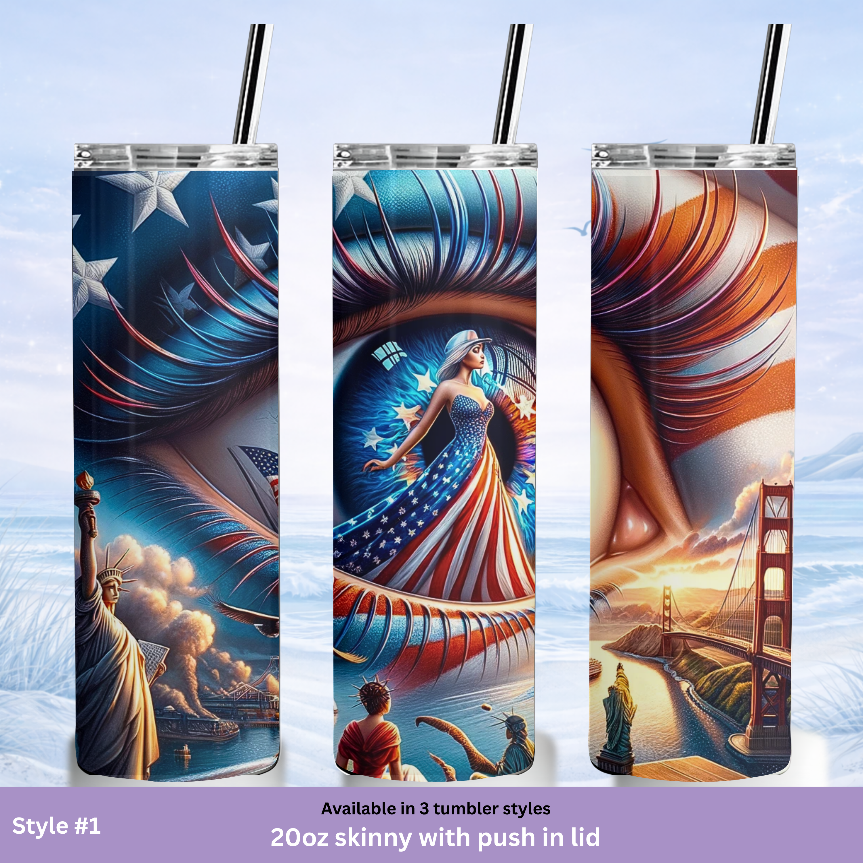 American pride tumbler liberty statue and flag design