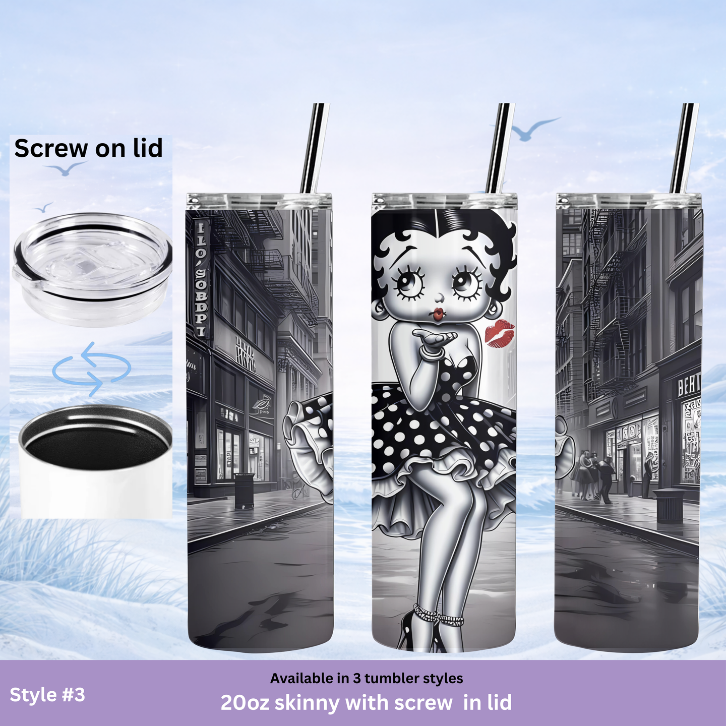 Betty Boop 20 ounce tumbler with screw on lid