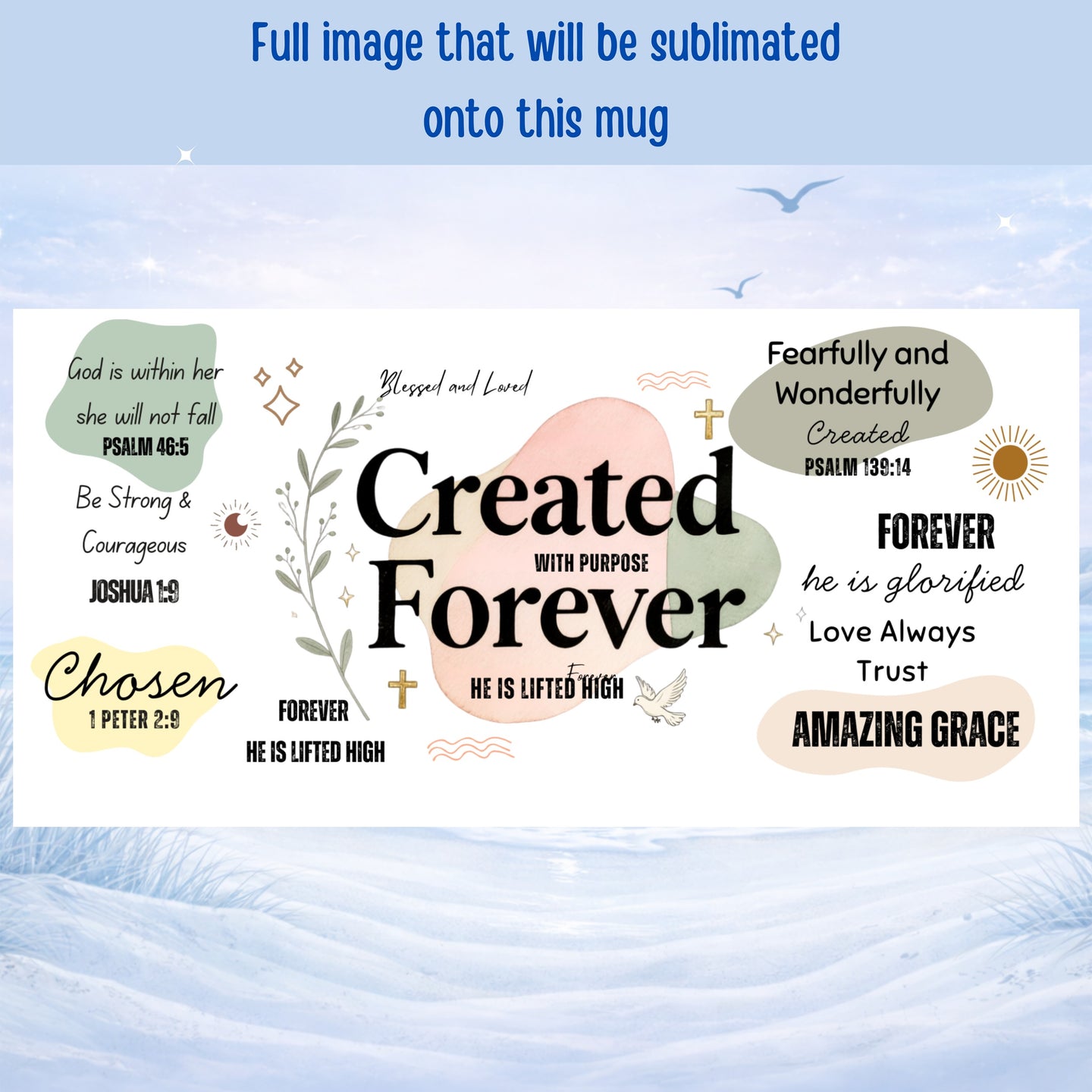 Bible verse mug with Psalm 139:14 and 1 Peter 2:9 design
