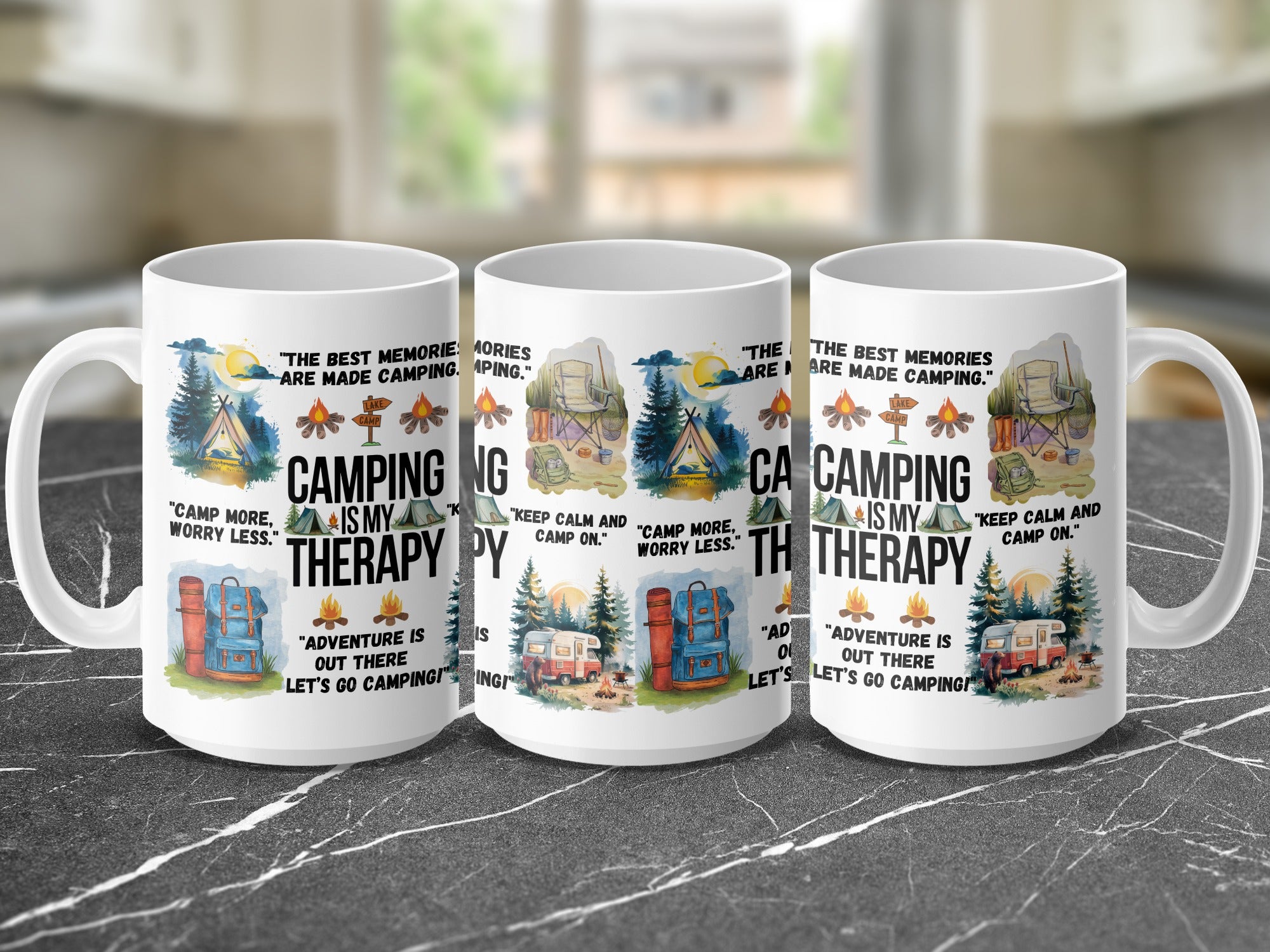 Campfire and nature themed 15oz coffee mug