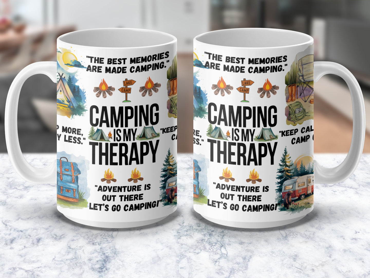 Camping coffee mug with outdoor adventure design