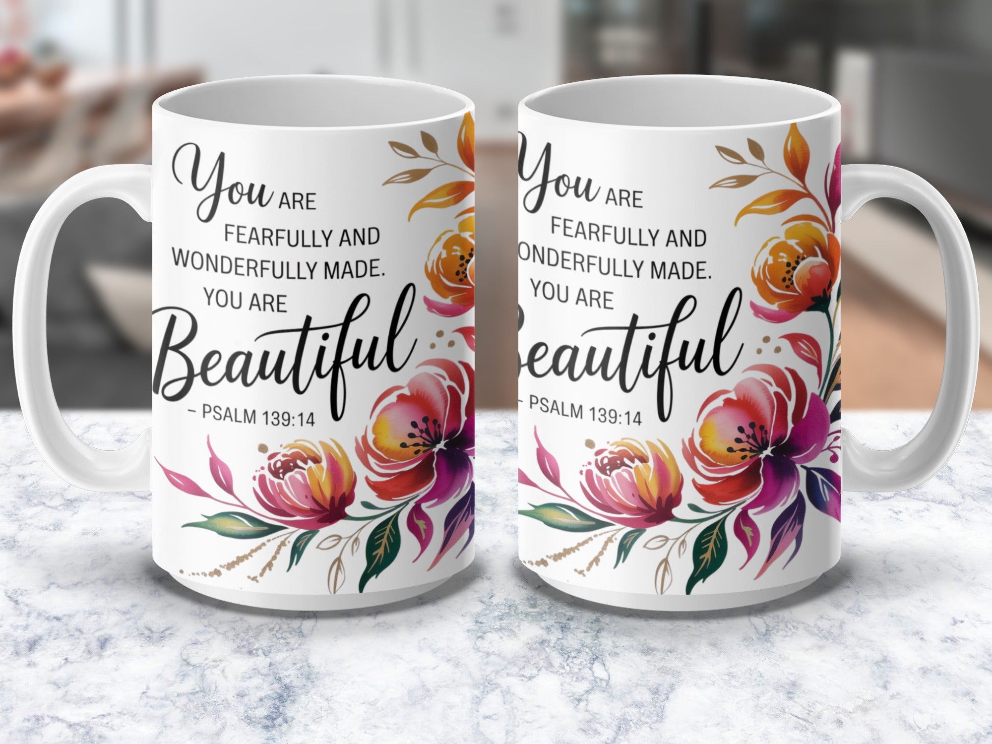 Christian coffee mug with You Are Beautiful Psalm 139:14