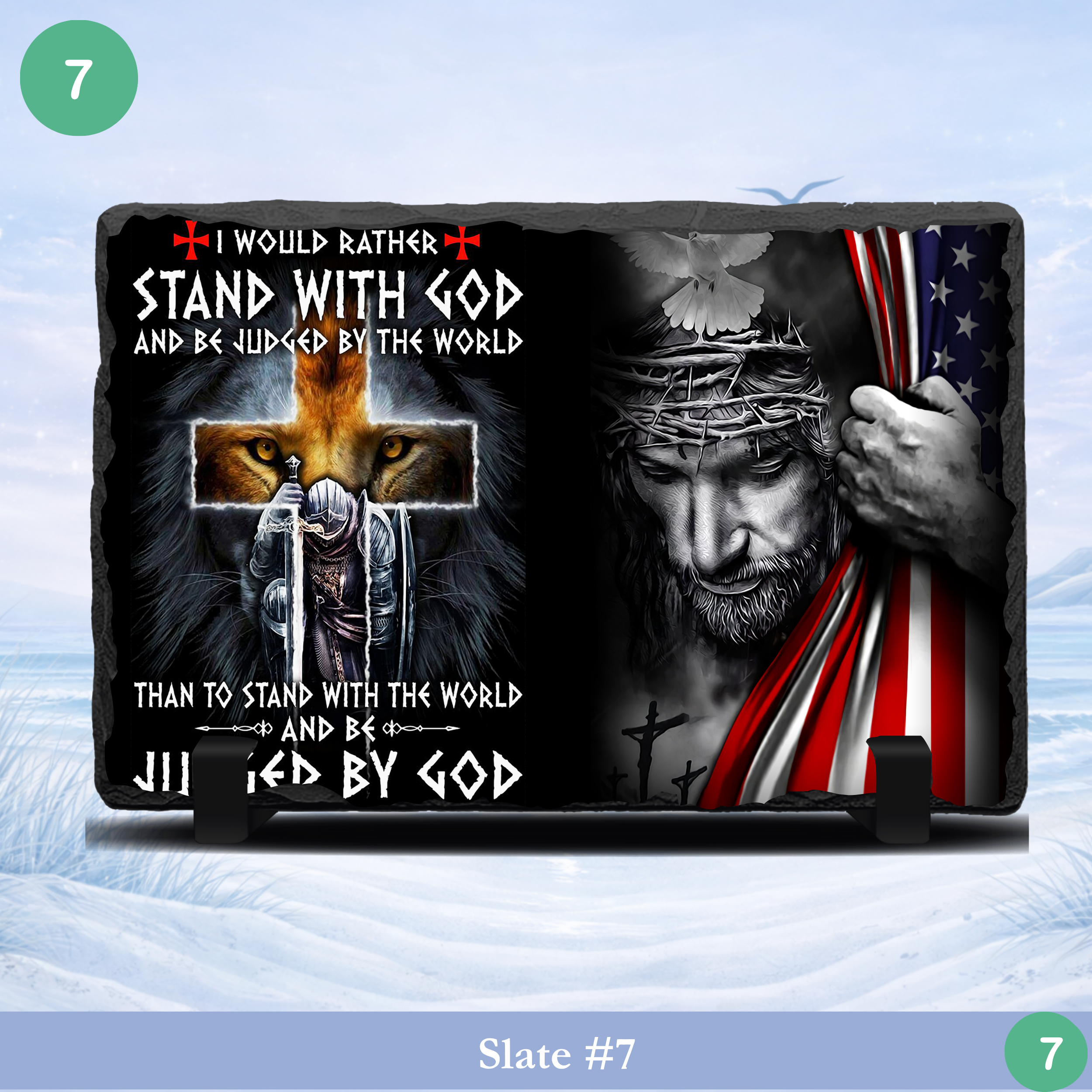 Christian lion cross warrior slate