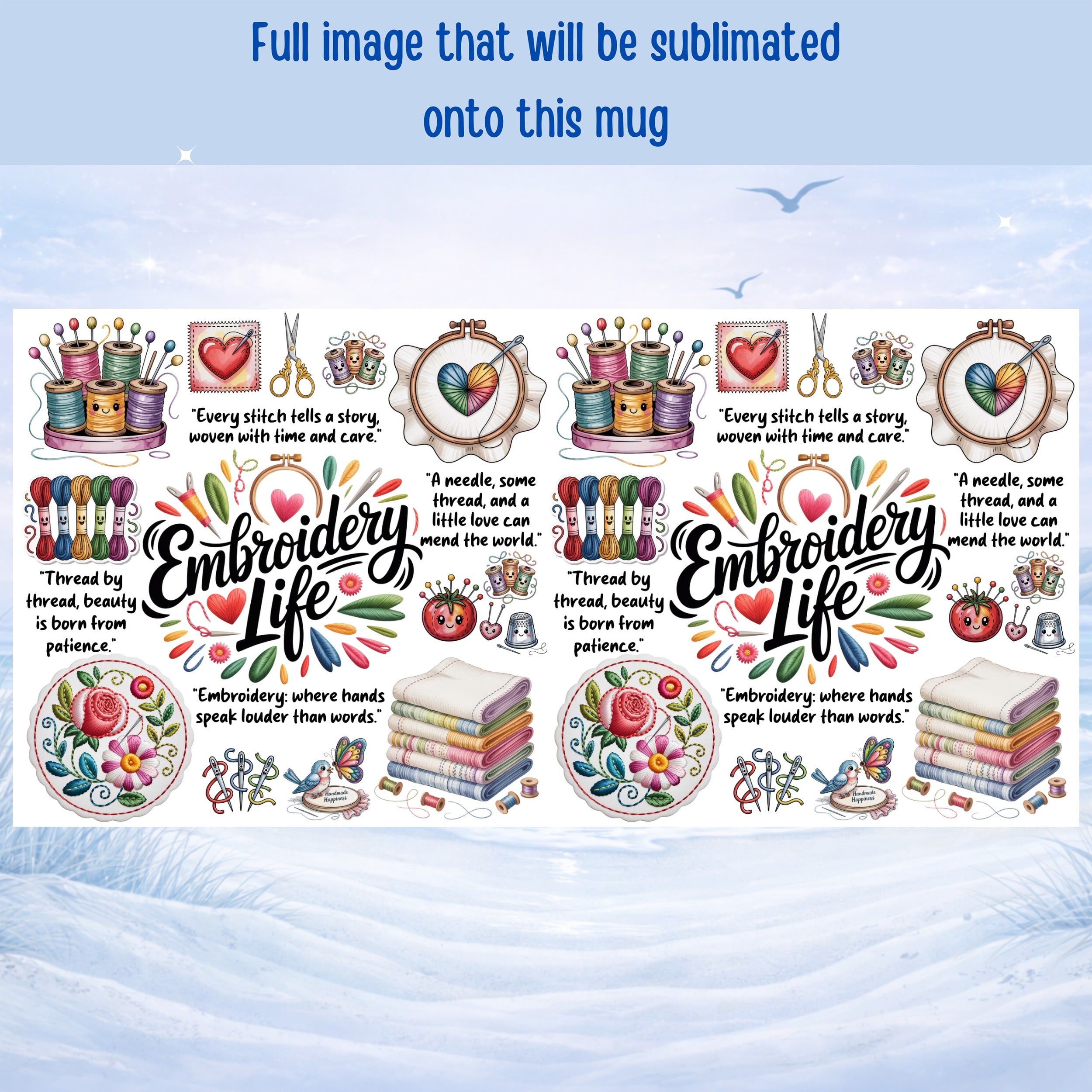 Embroidery Sewing lover mug with embroidery art illustration