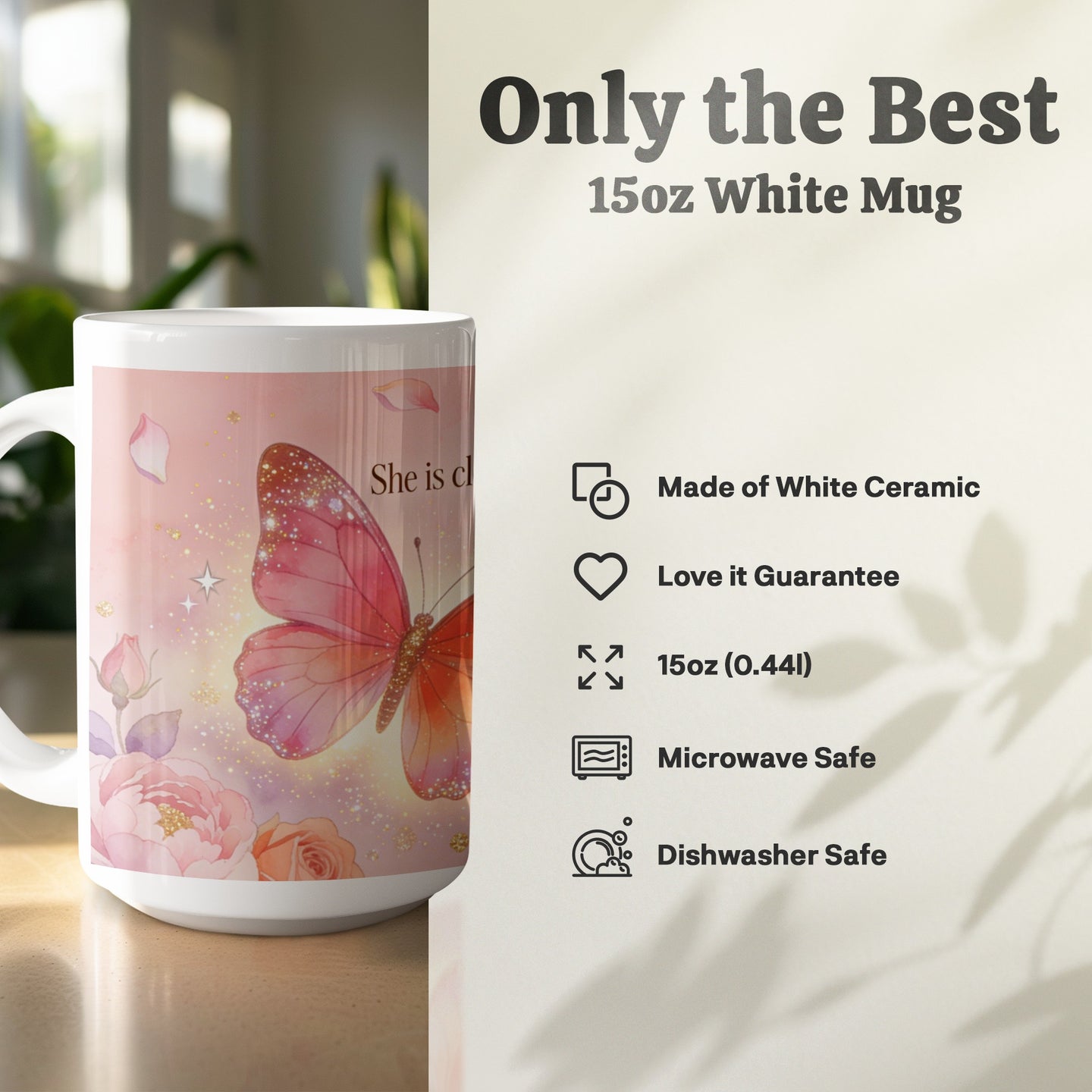 Faith based 15oz coffee mug with floral Bible verse design