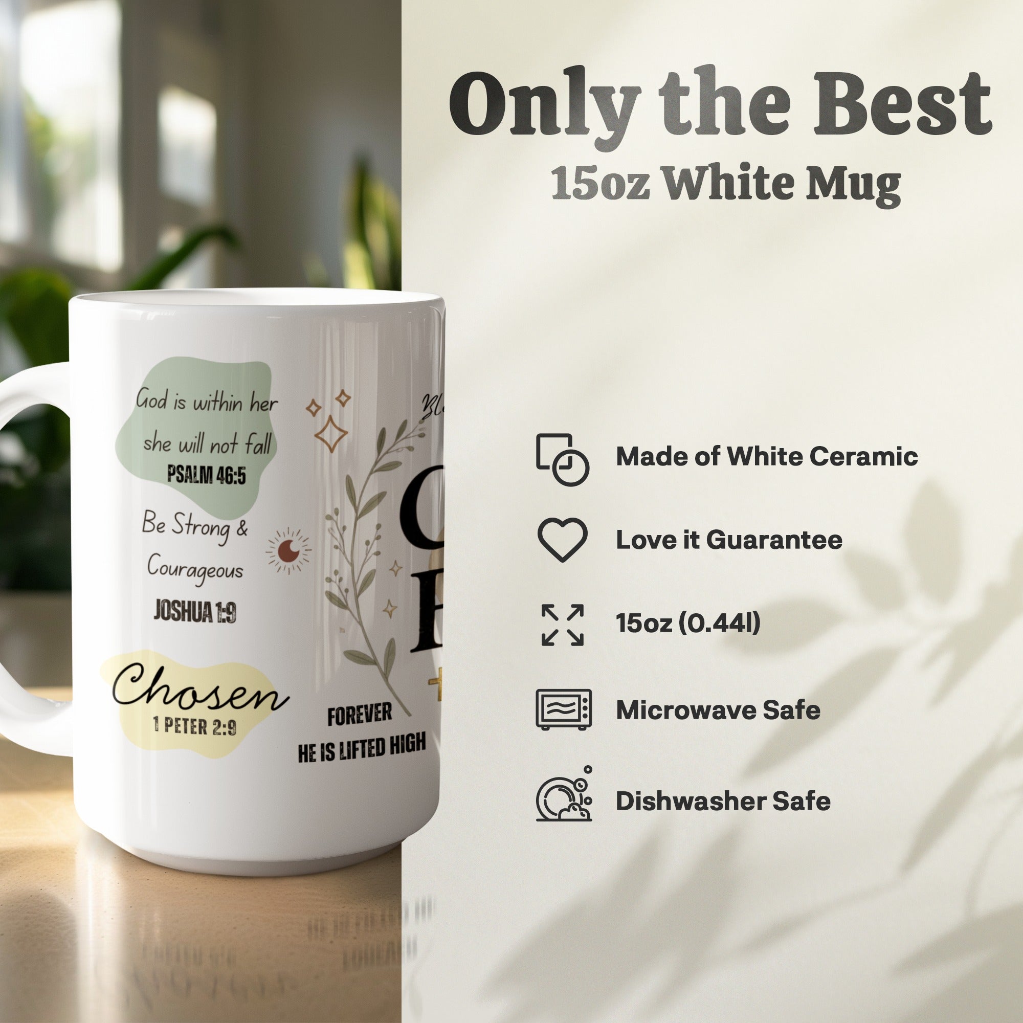 Faith based 15oz coffee mug with grace and purpose message
