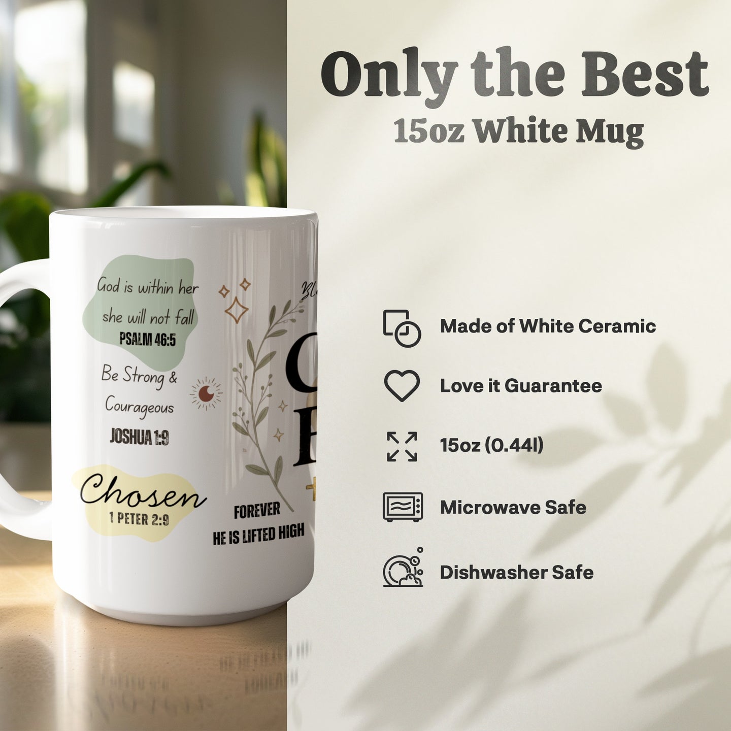 Faith based 15oz coffee mug with grace and purpose message