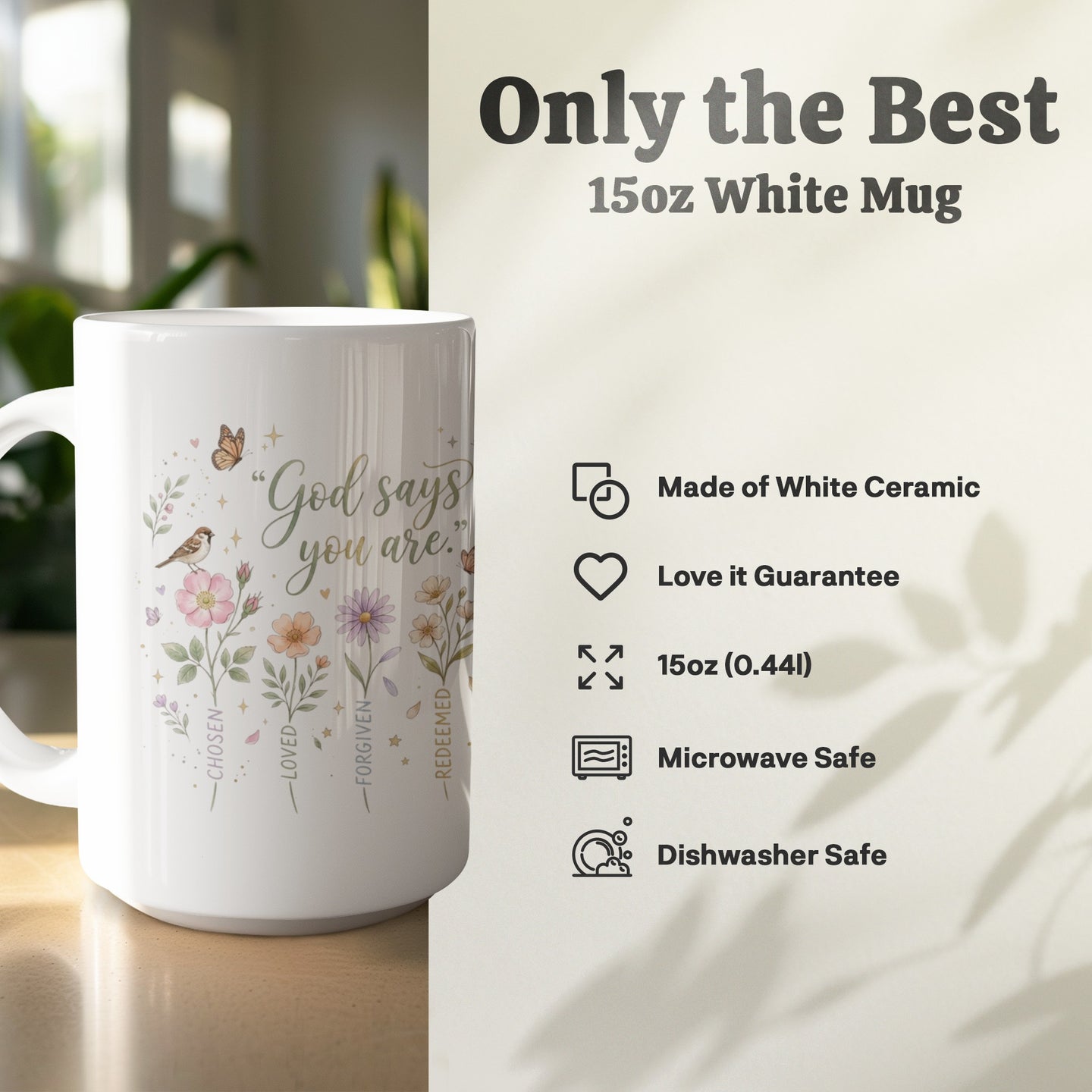 Faith based 15oz coffee mug with uplifting scripture message