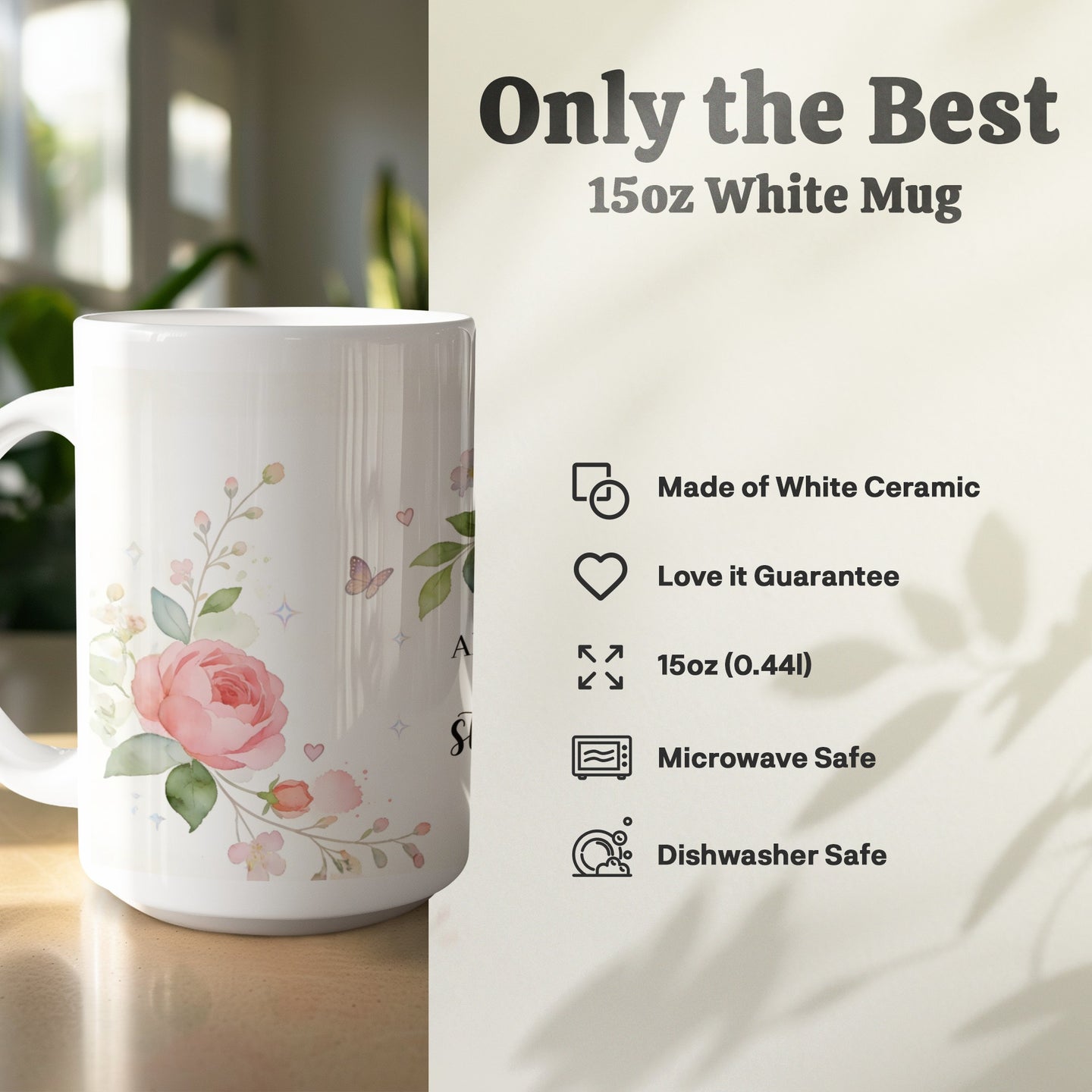 Faith based 15oz coffee mug with watercolor floral design