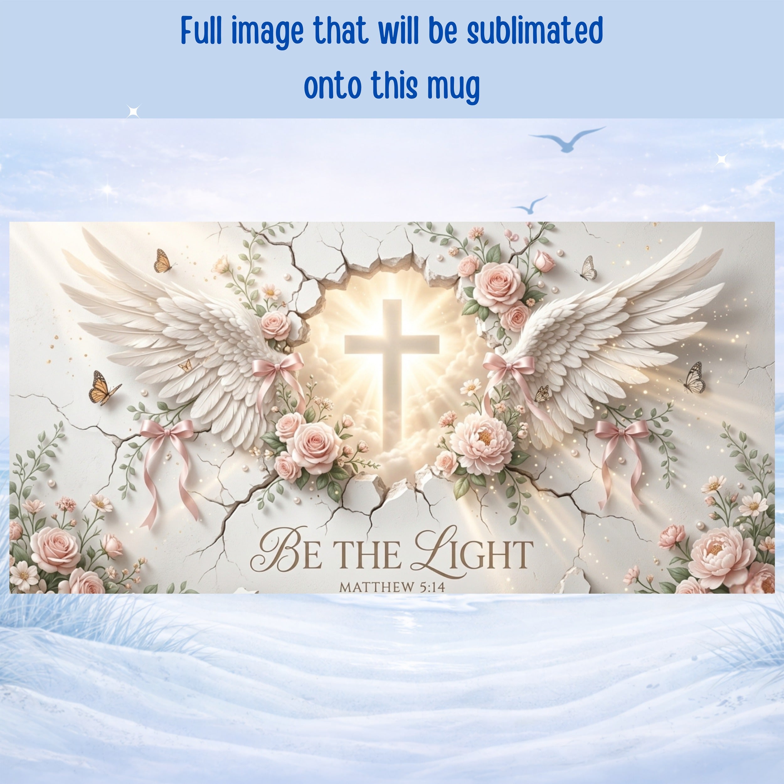 Faith based mug with cross butterflies and floral design