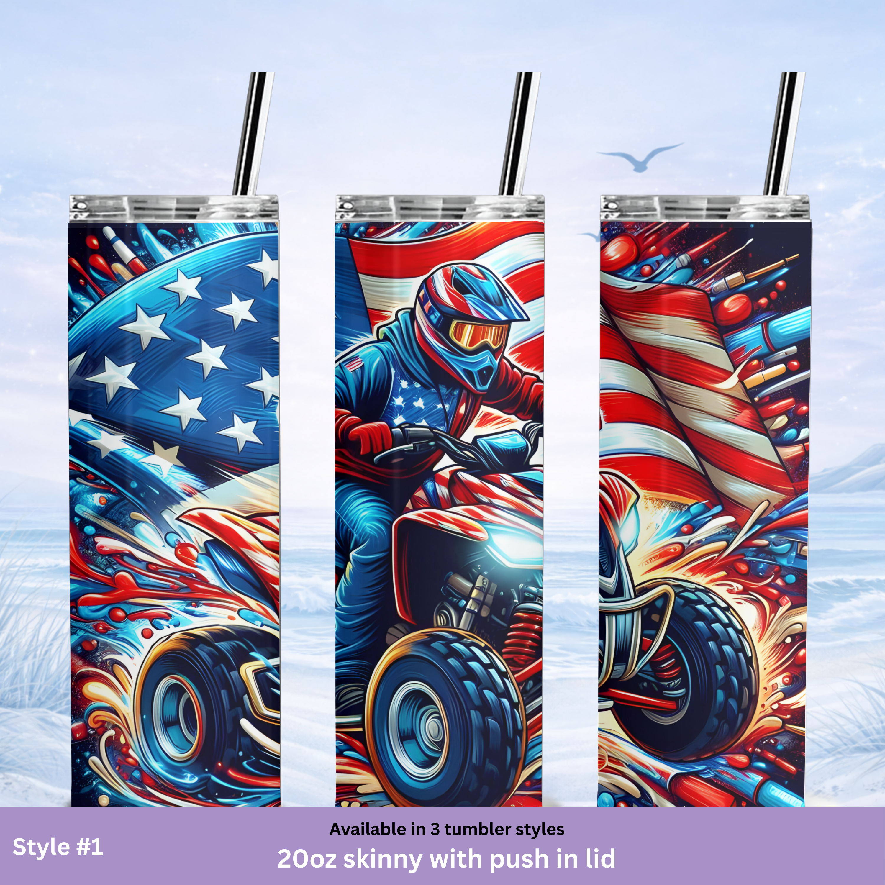 Fourth of July ATV tumbler patriotic off road drinkware
