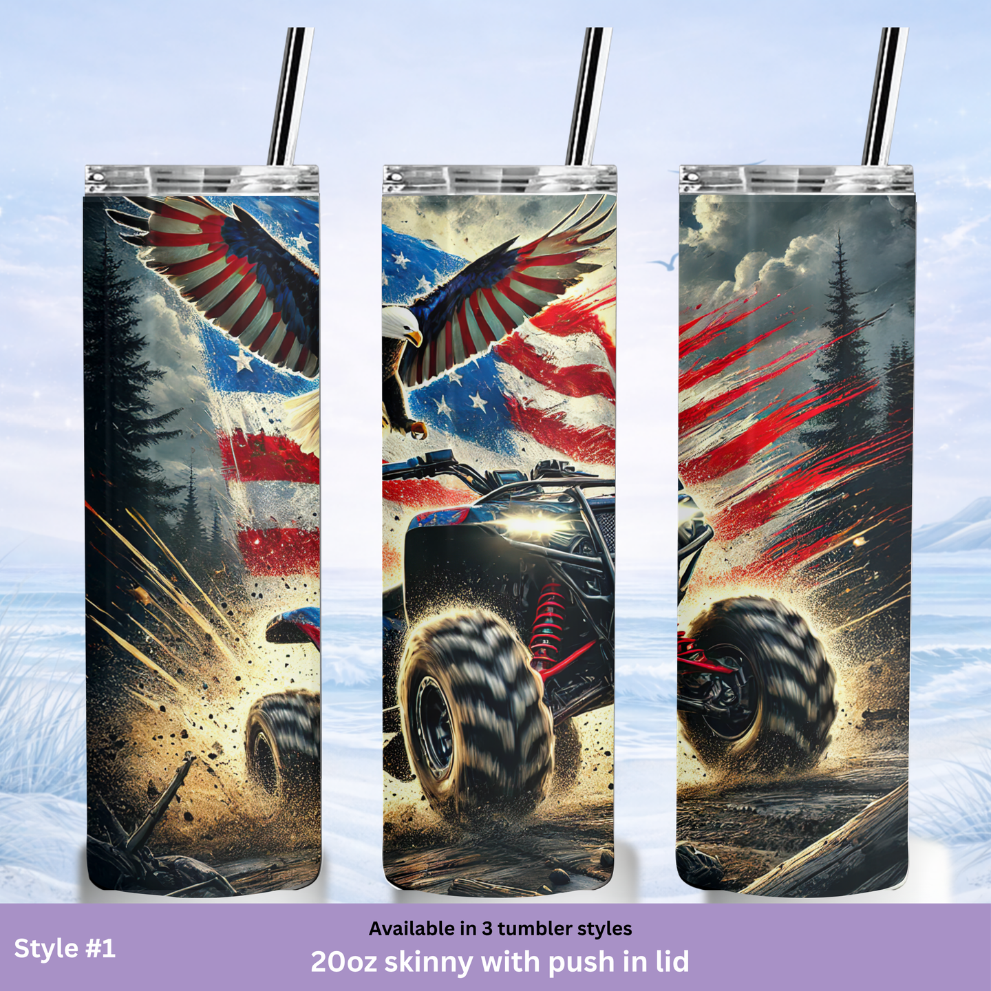 Fourth of July ATV tumbler patriotic off road drinkware, waterbottle