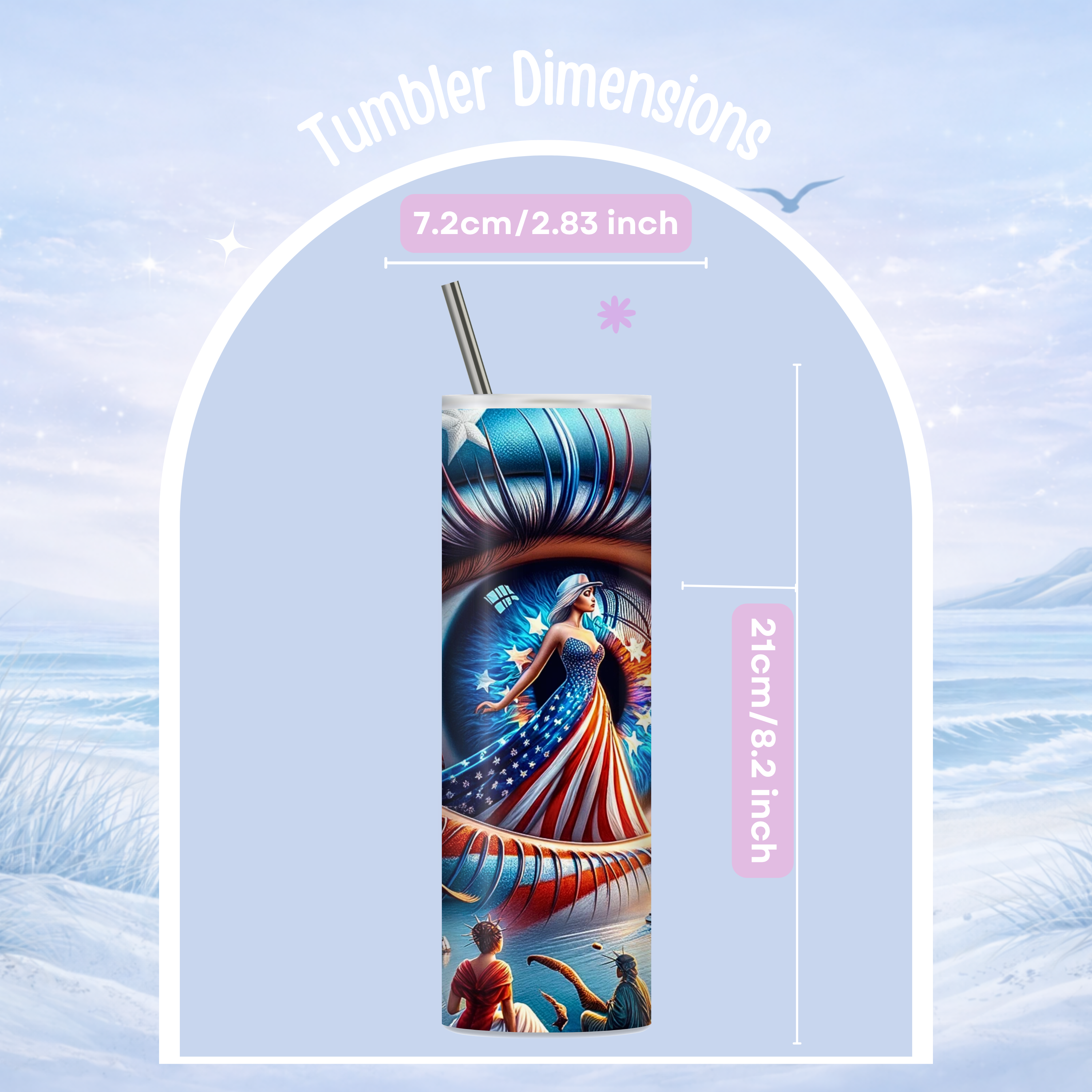 Fourth of July artistic patriotic tumbler USA landmarks