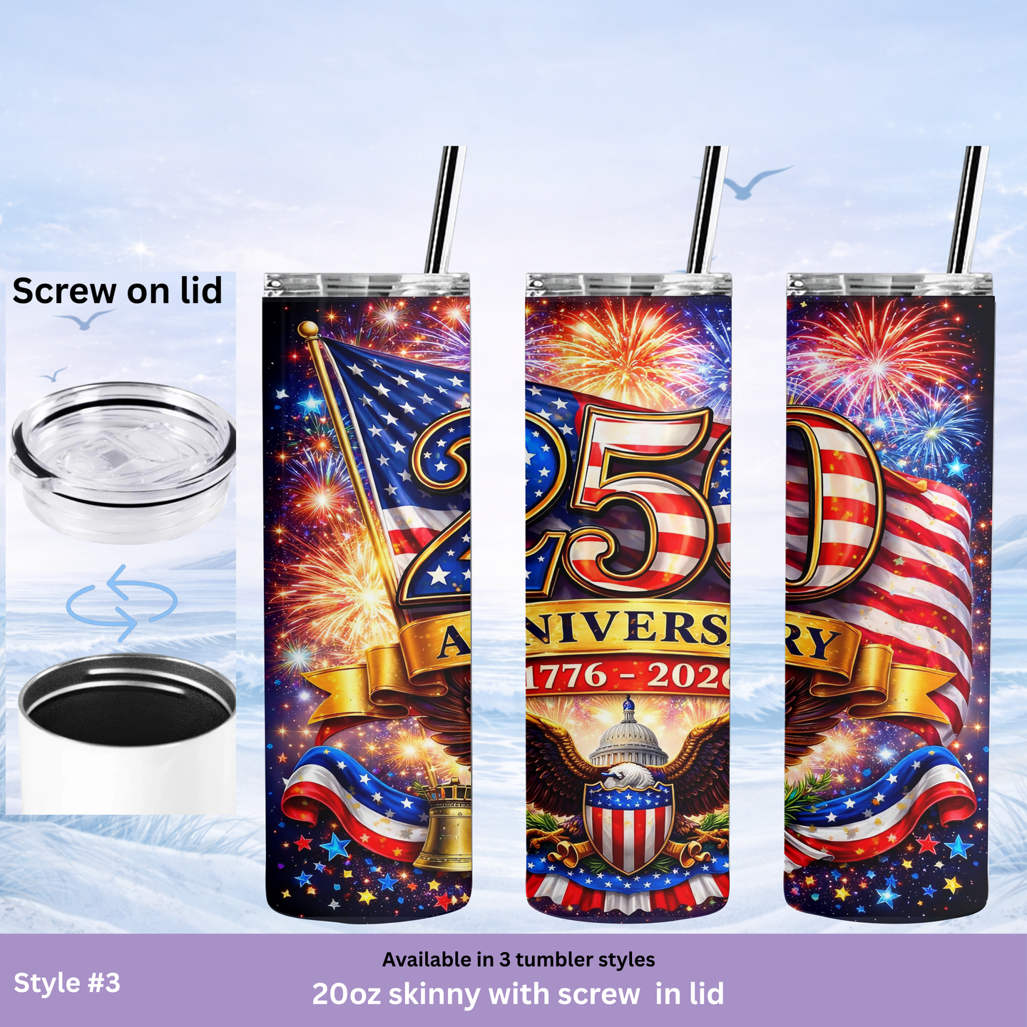 Fourth of July celebration tumbler USA 250 design