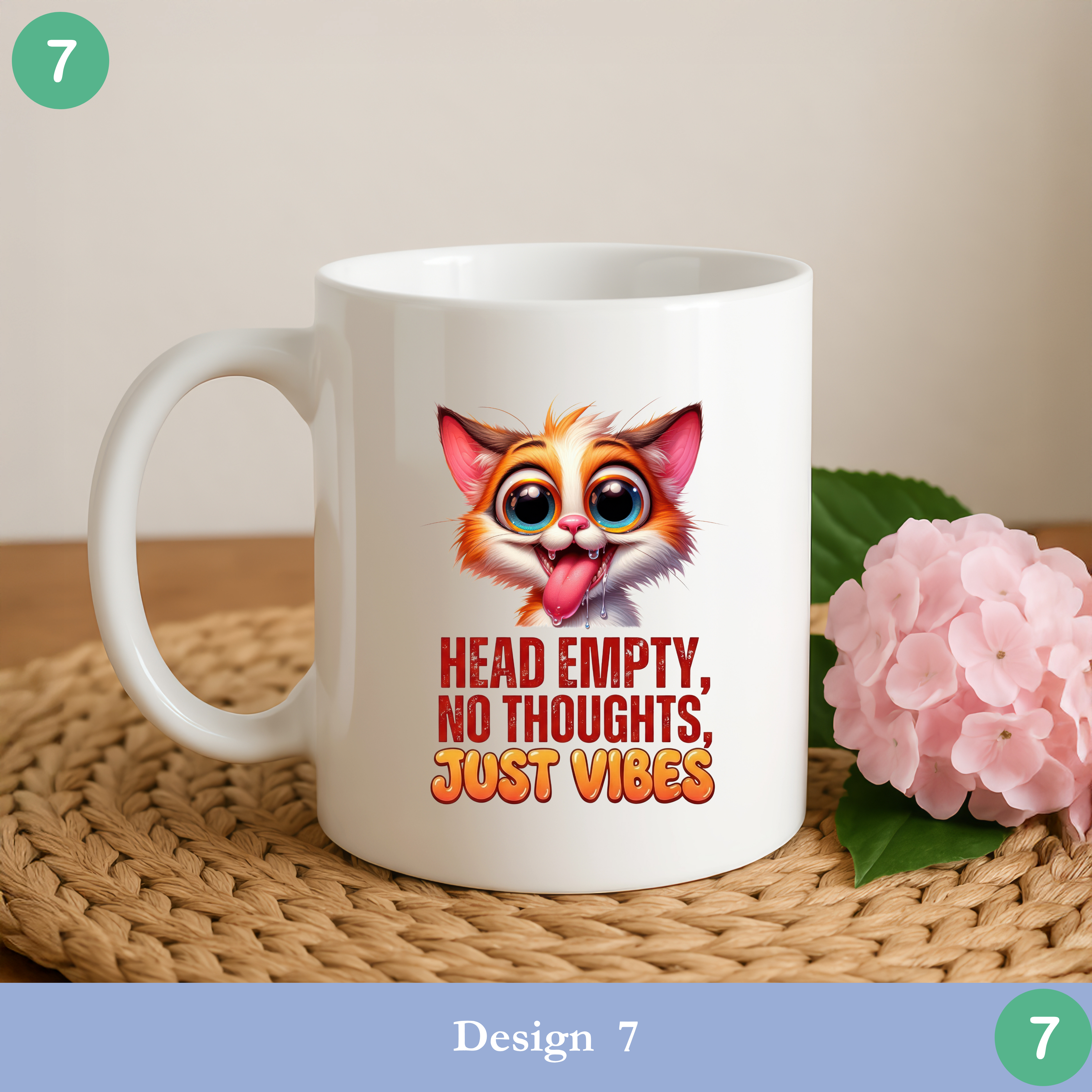 Funny cat mug head empty no thoughts just vibes sarcastic cat coffee mug