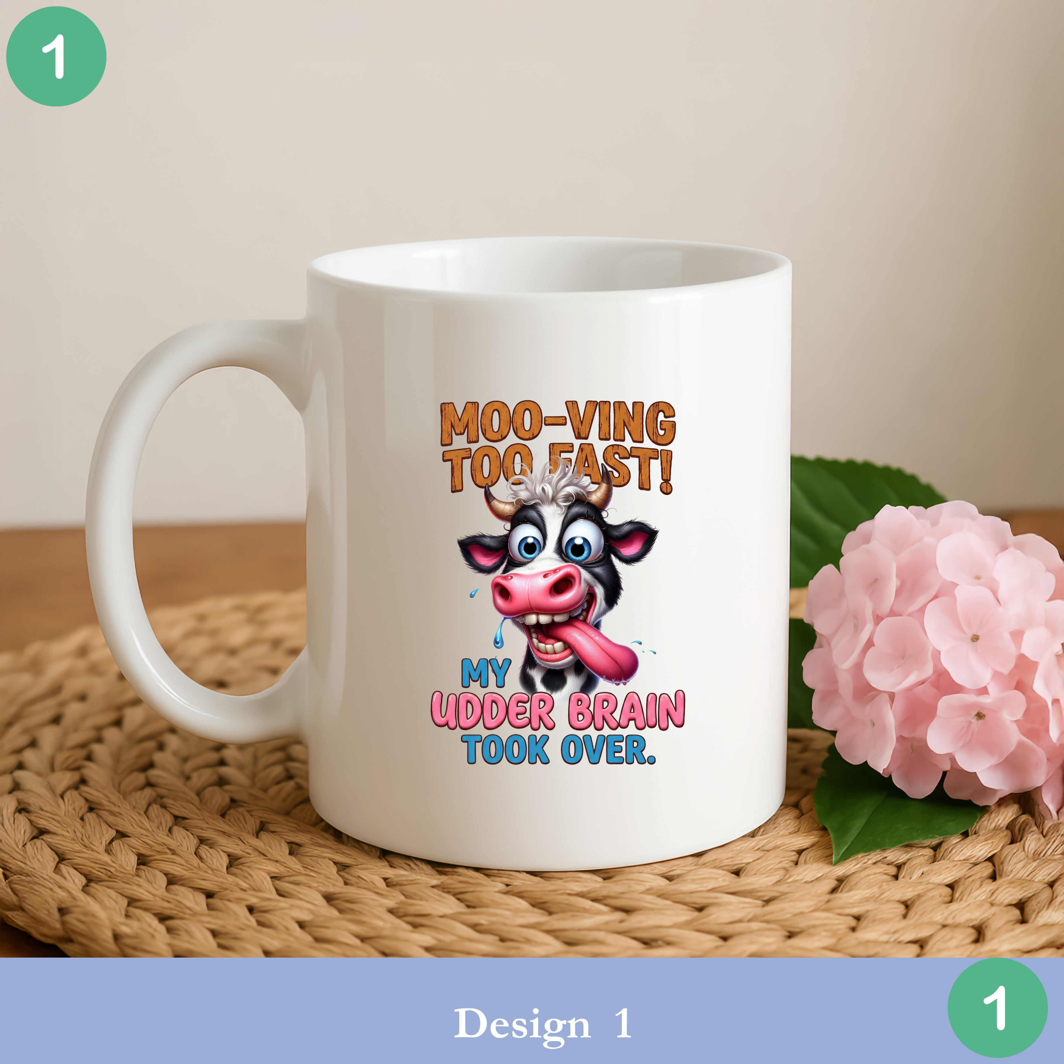 Funny cow mug sarcastic quote moo ving too fast udder brain humor coffee mug