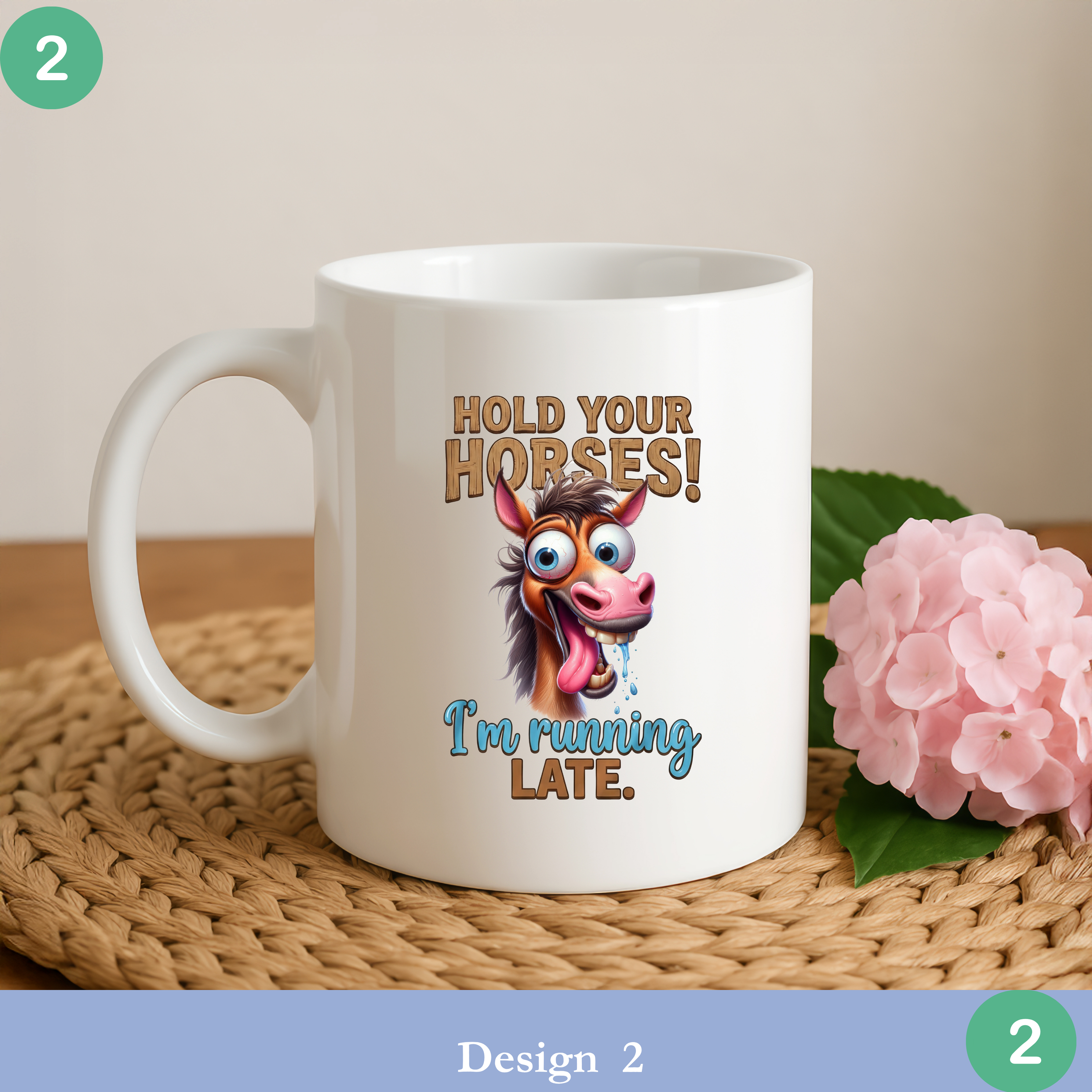 Funny horse mug hold your horses running late sarcastic animal coffee cup