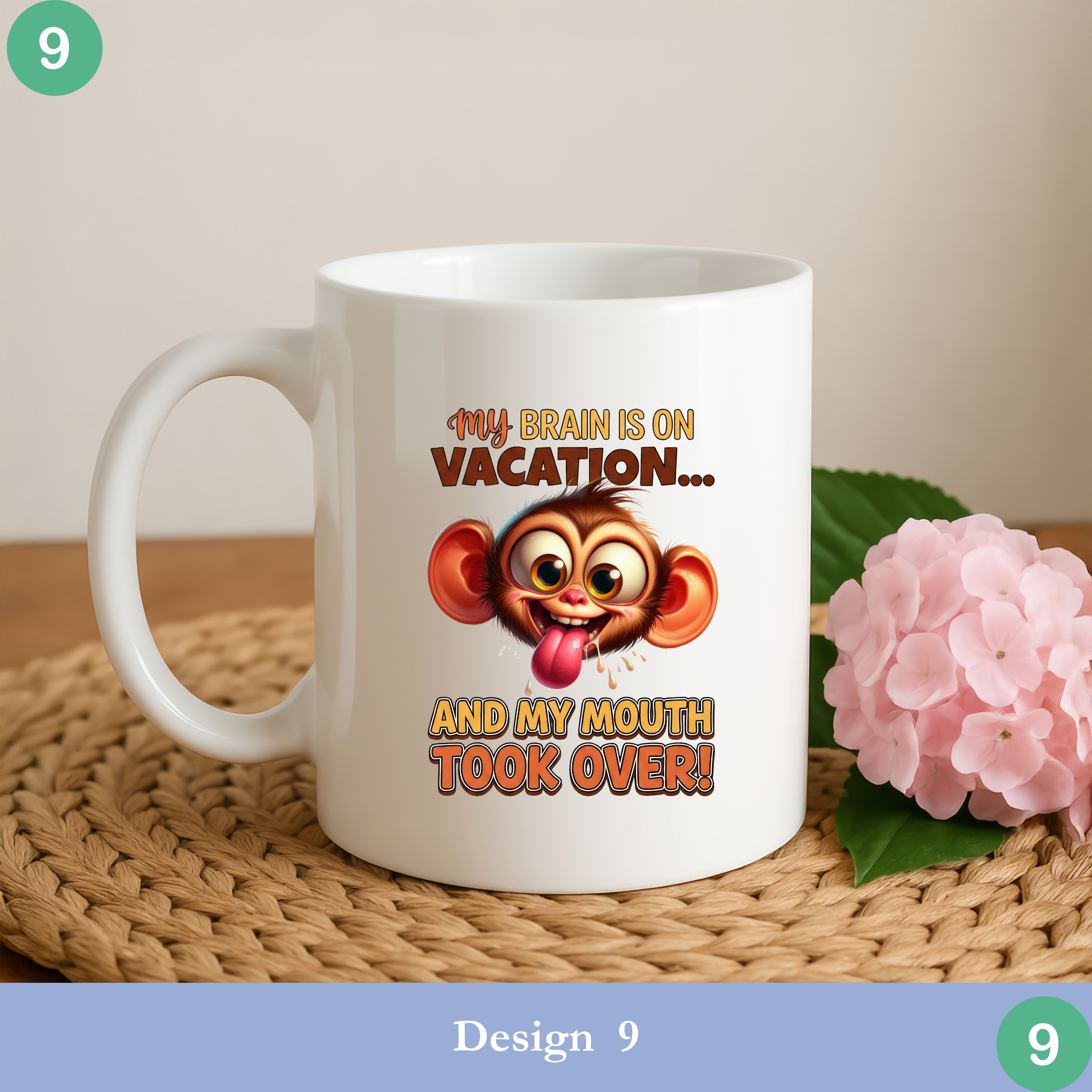 Funny monkey mug brain on vacation mouth took over sarcastic animal mug