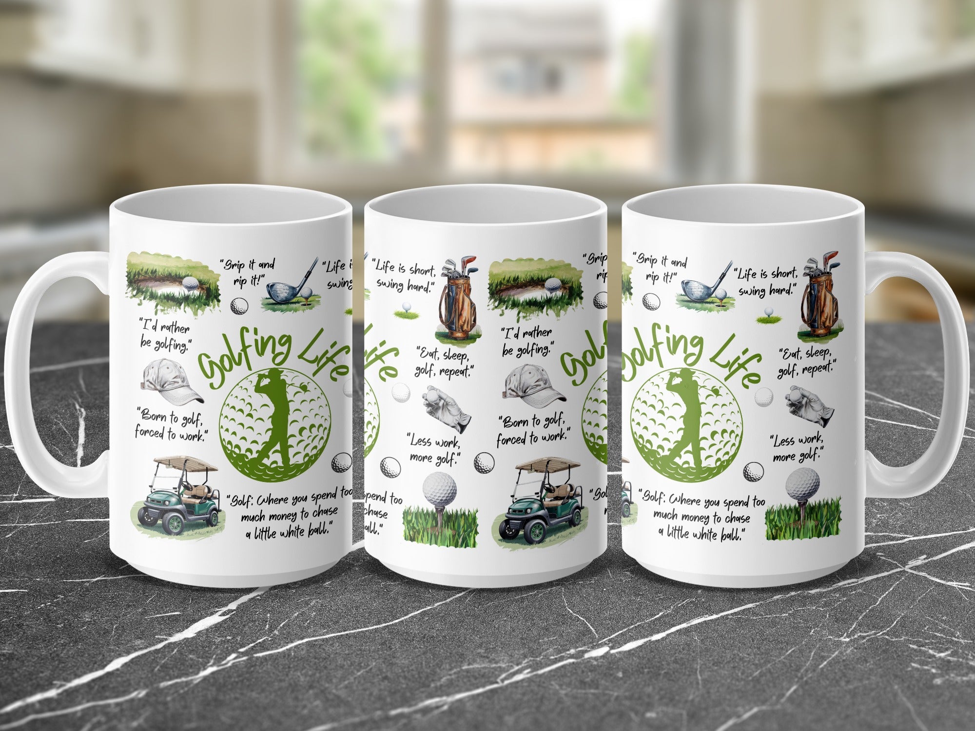 Golf themed 15oz coffee mug with inspiring quotes